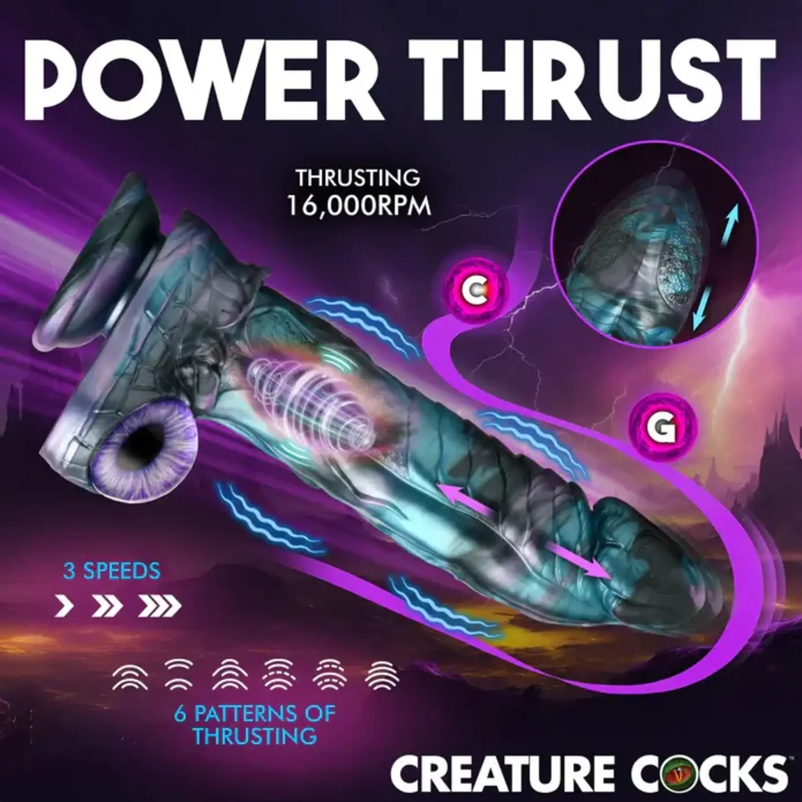 Creature Cocks Astro Thrust Vibrating Rechargeable Silicone Dildo - Blue