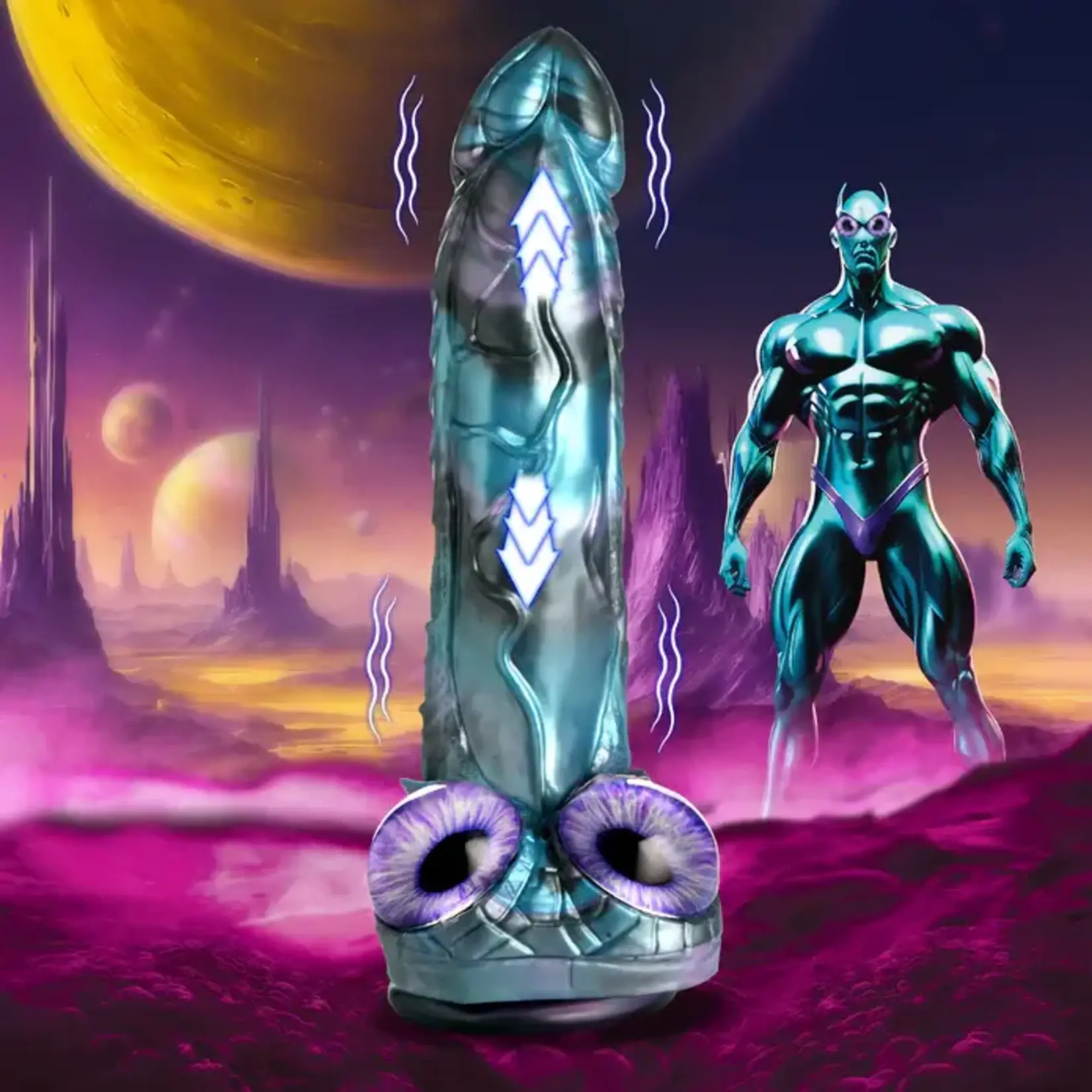 Creature Cocks Astro Thrust Vibrating Rechargeable Silicone Dildo - Blue