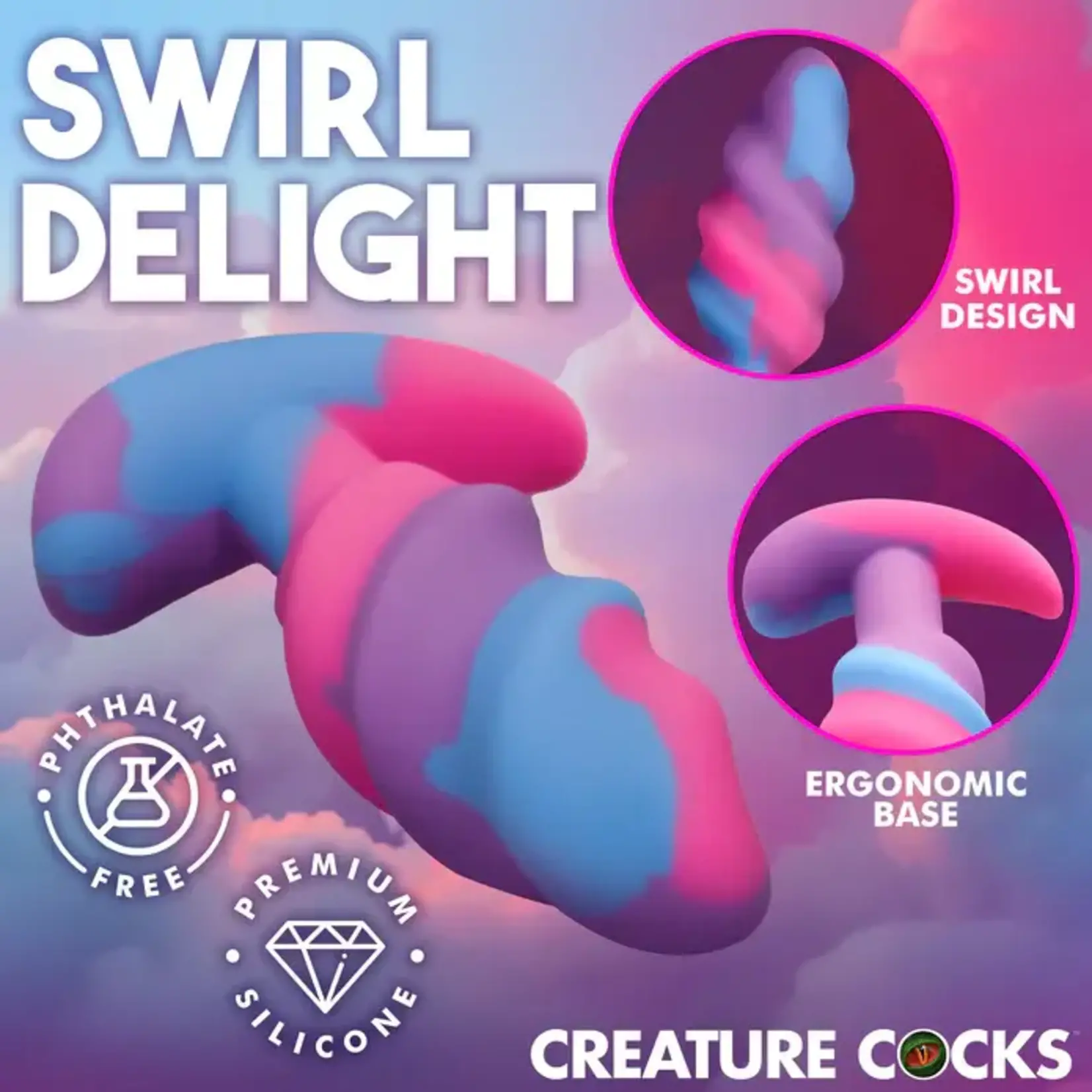 Creature Cocks Unicorn Swirl Silicone Butt Plug - Small - Multicolor