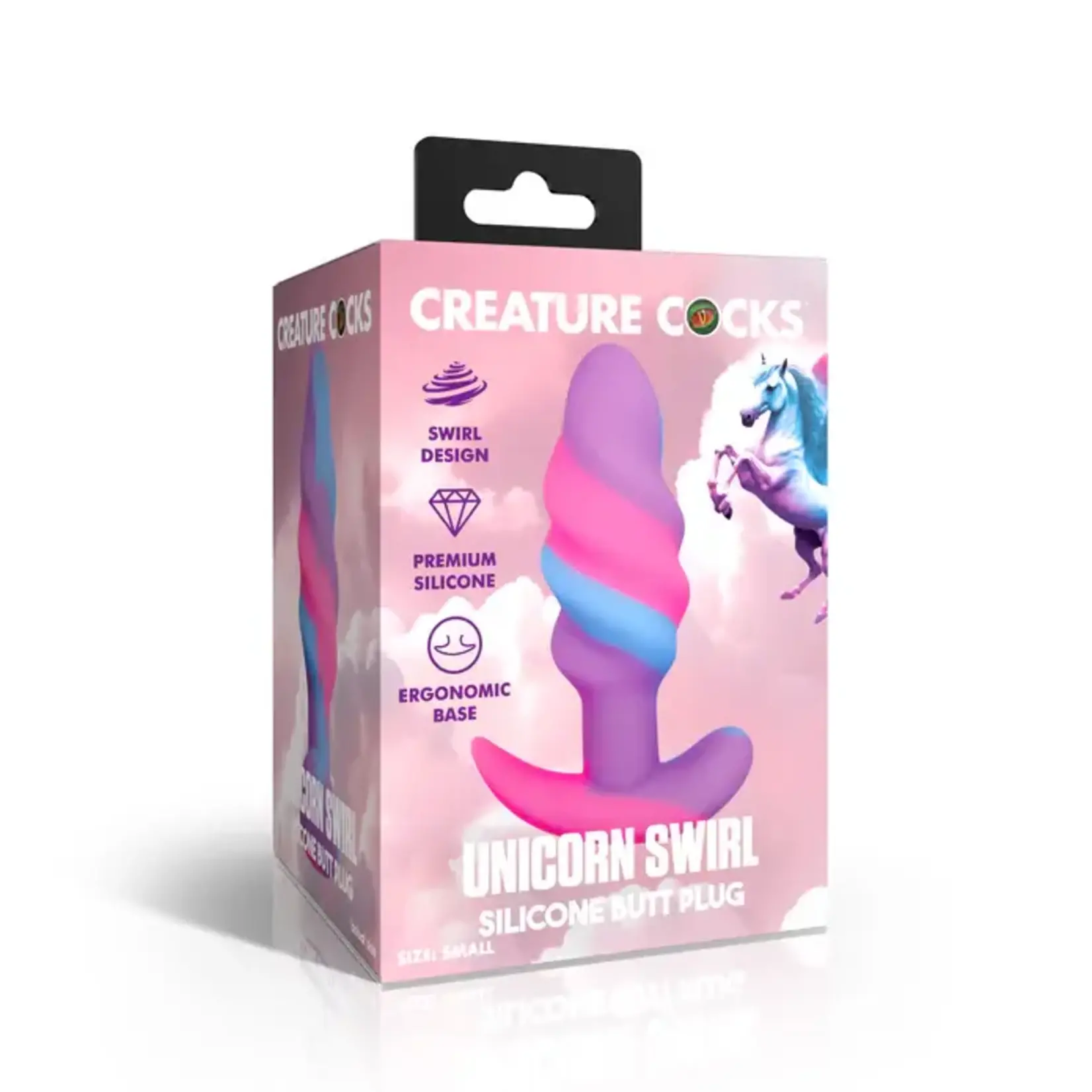 Creature Cocks Unicorn Swirl Silicone Butt Plug - Small - Multicolor