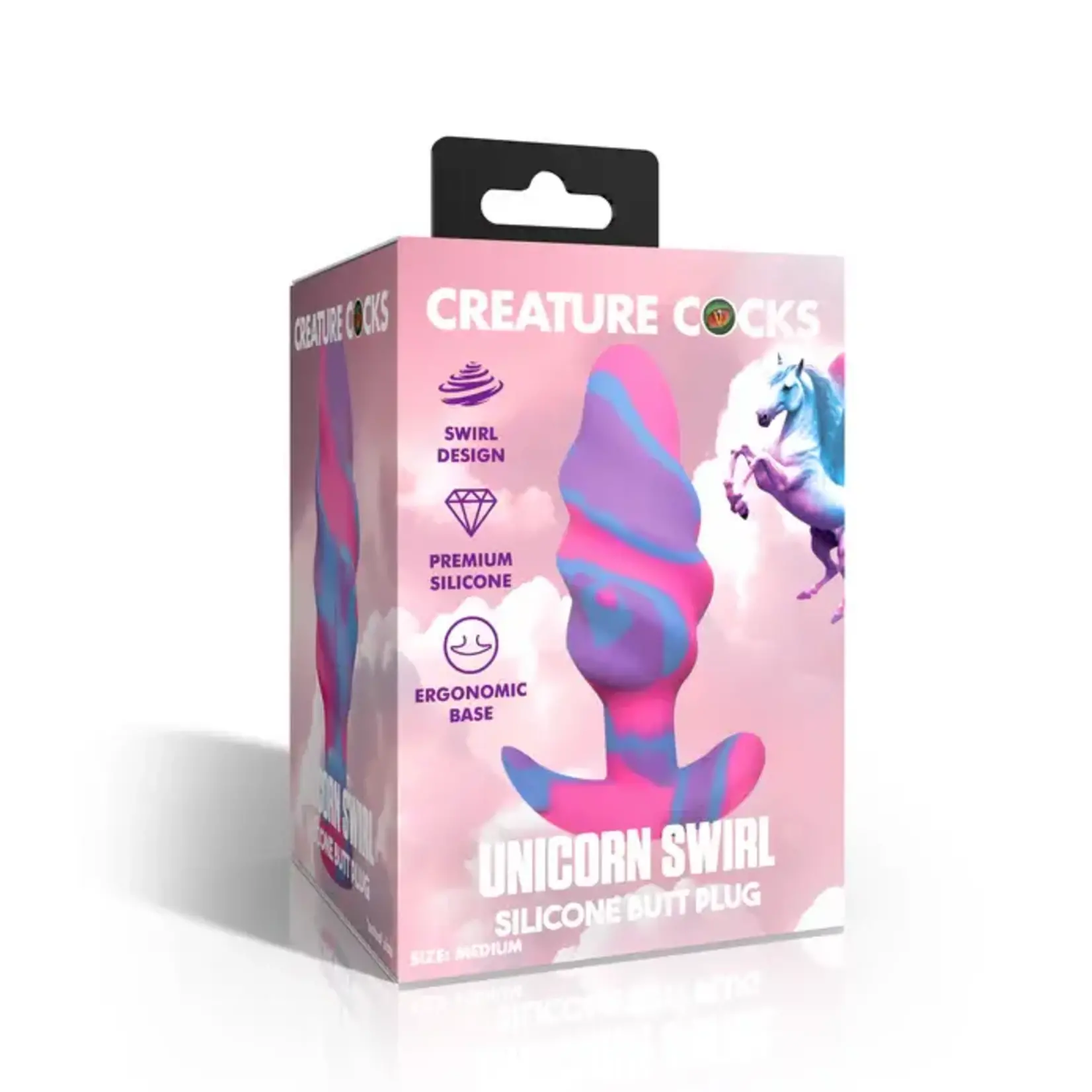 Creature Cocks Unicorn Swirl Silicone Butt Plug - Medium - Multicolor