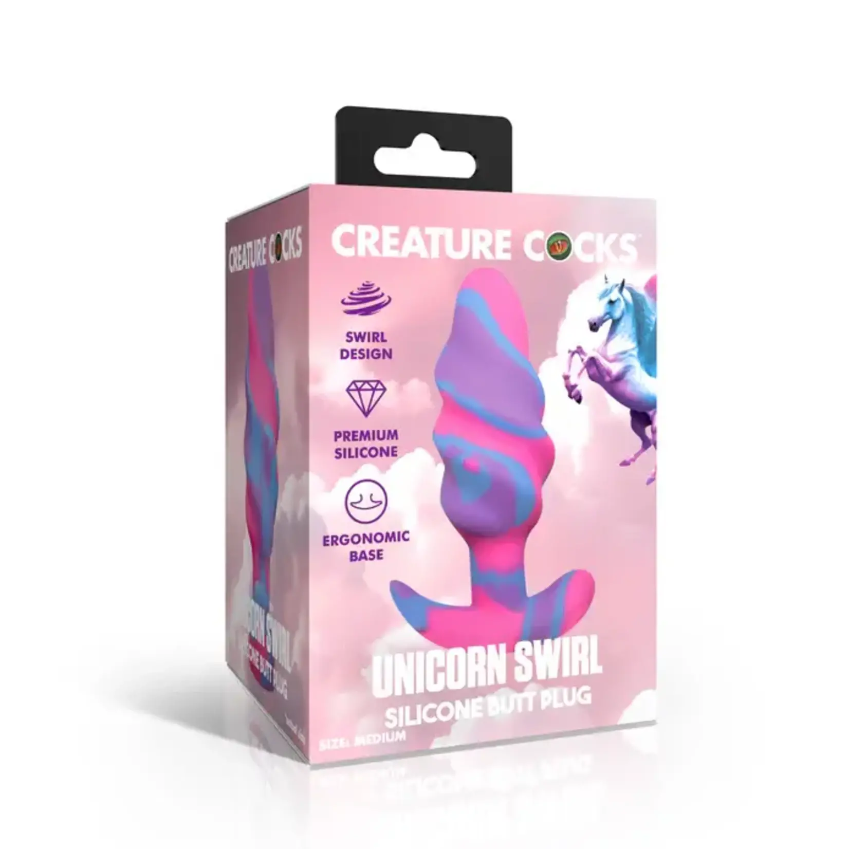 Creature Cocks Unicorn Swirl Silicone Butt Plug - Large - Multicolor
