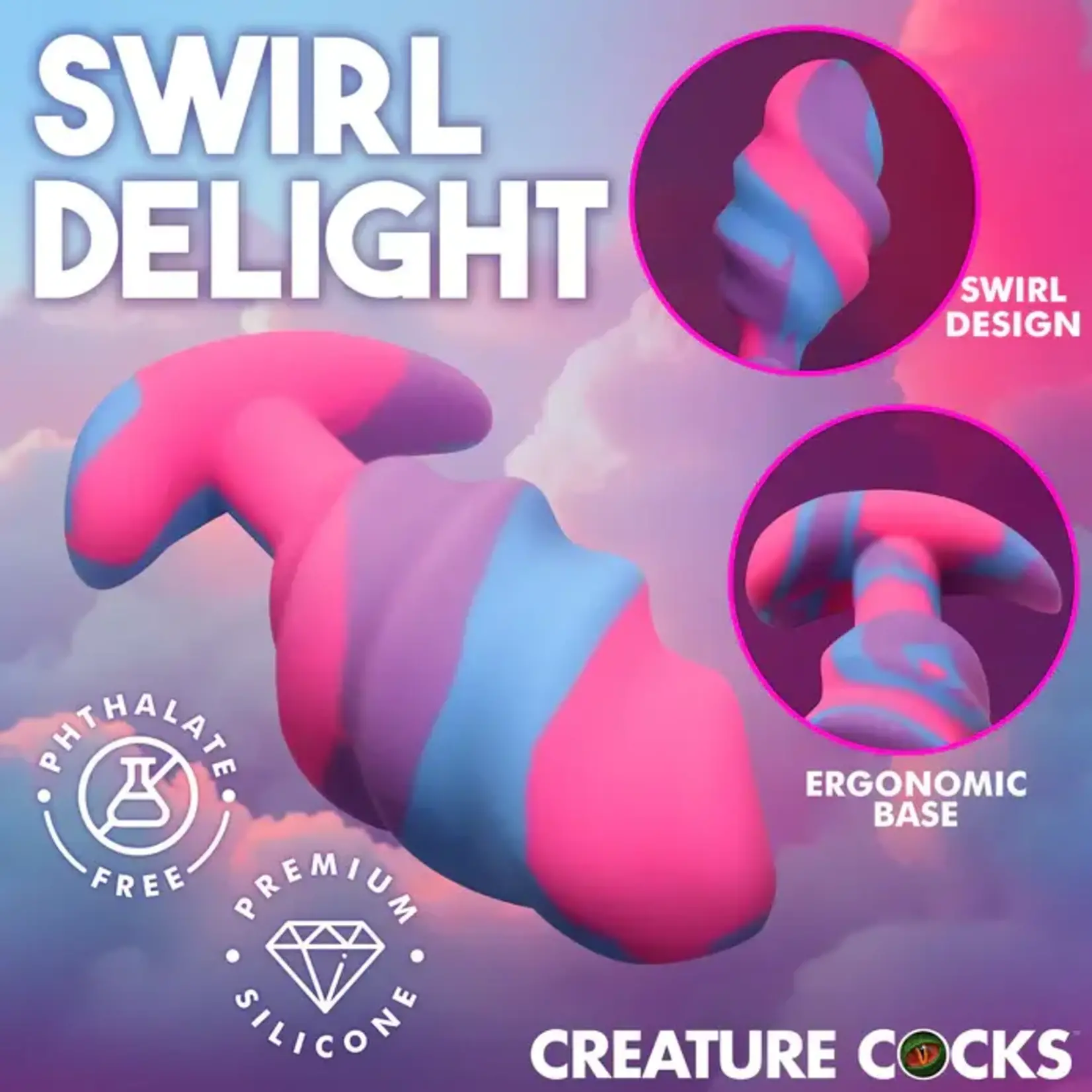 Creature Cocks Unicorn Swirl Silicone Butt Plug - Large - Multicolor