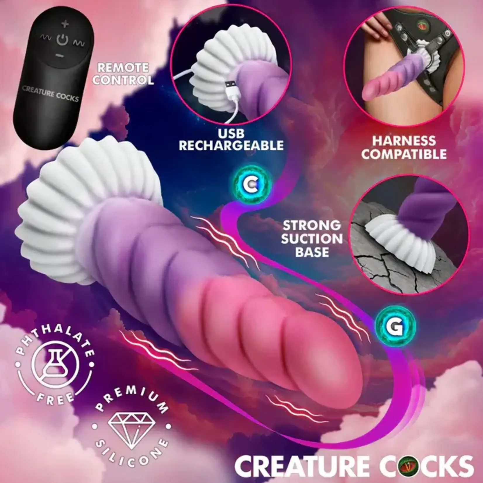 Creature Cocks Cloud Rider Unicorn Rechargeable Silicone Dildo - Multicolor