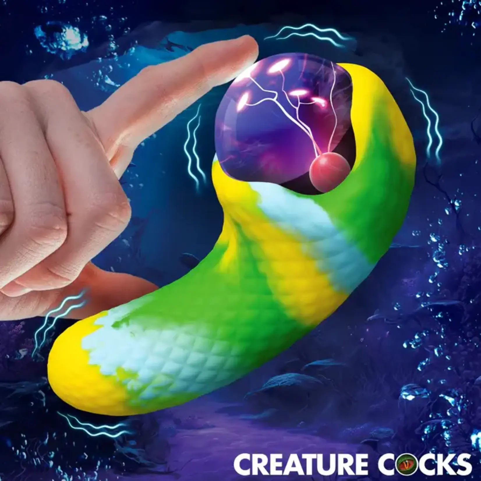 Creature Cocks Electric Eye Plasma Rechargeable Silicone Light-Up Vibrator - Green/Yellow