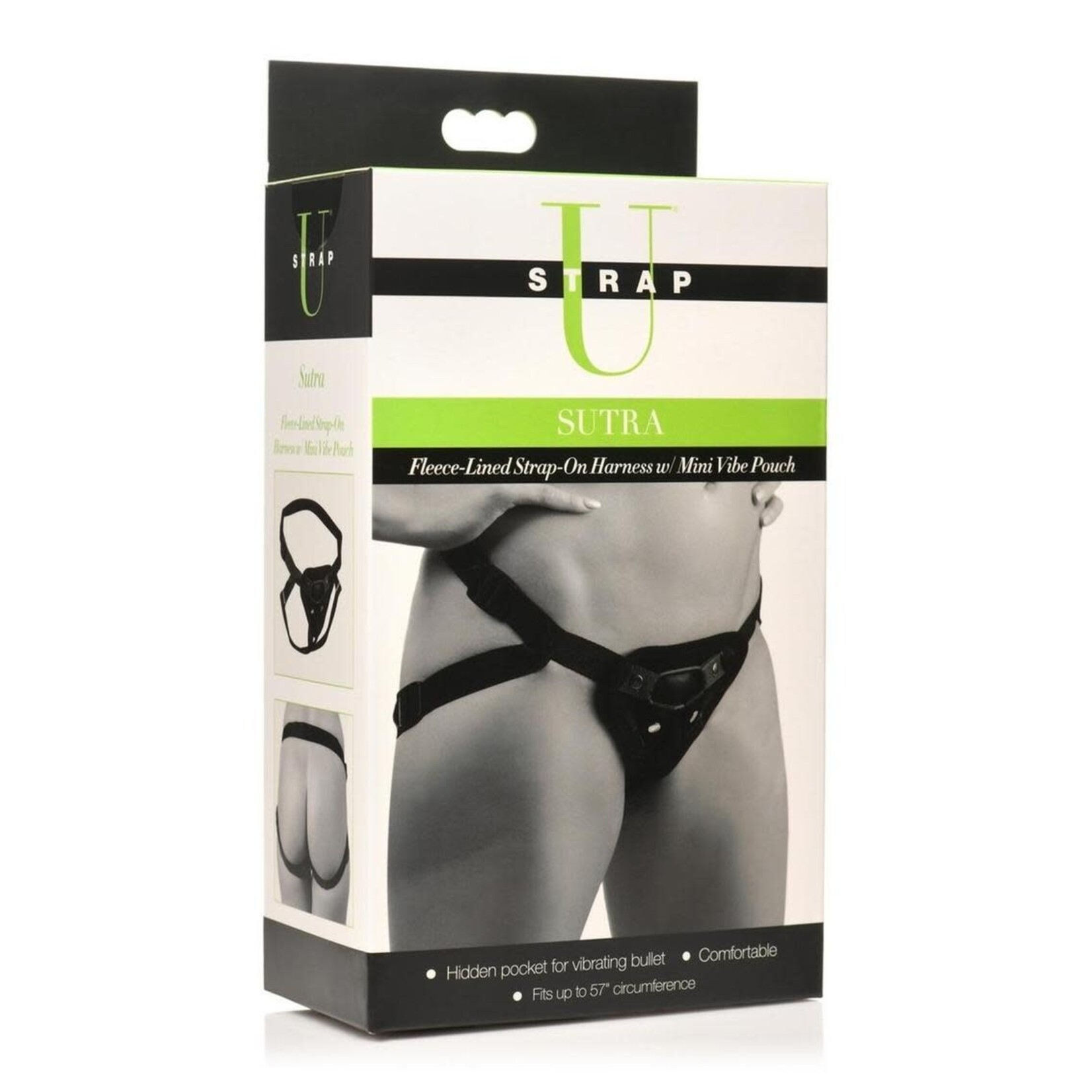Strap U Sutra Fleece Lined Strap-On With Bullet Pocket - Black