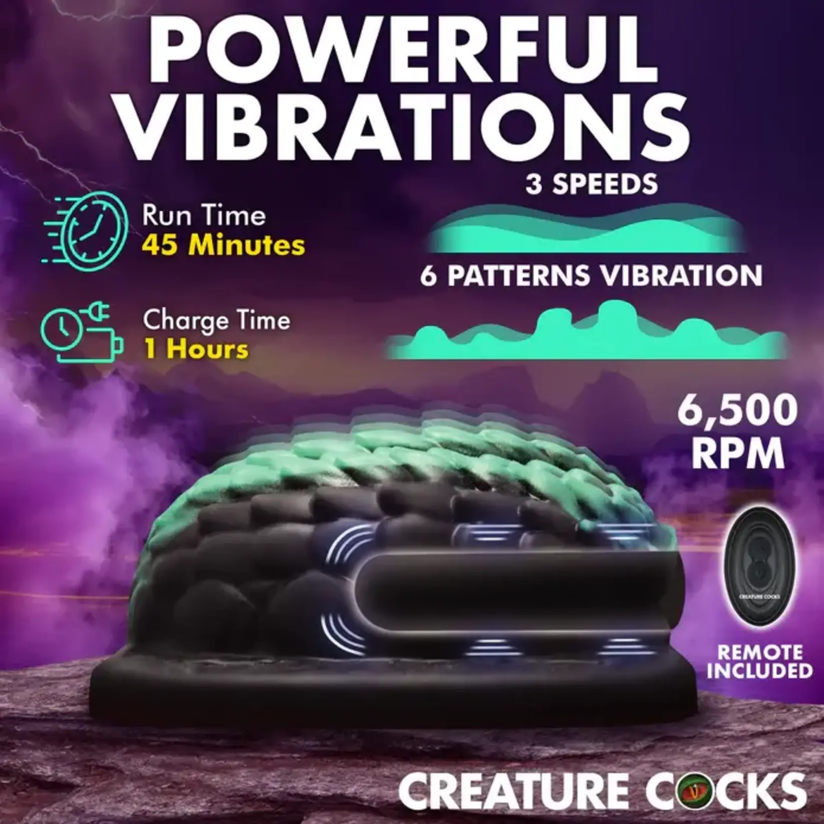 Creature Cocks Dragon Vibrating Rechargeable Silicone Grinder - Black/Teal