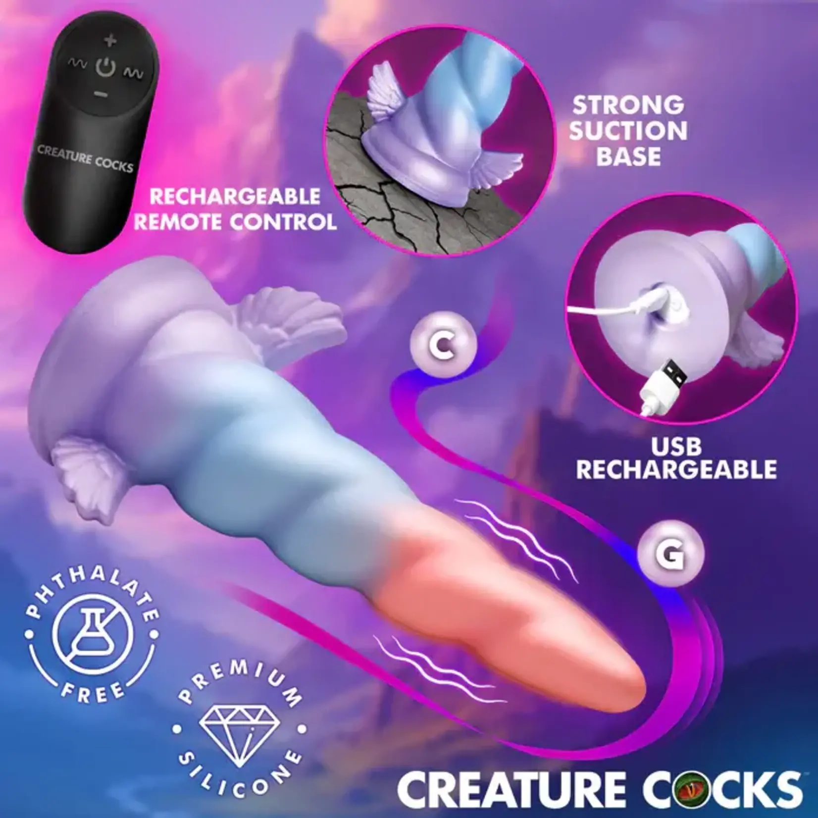 Creature Cocks Deluxe Dream Rider Vibrating Unicorn Rechargeable Silicone Dildo - Multicolor