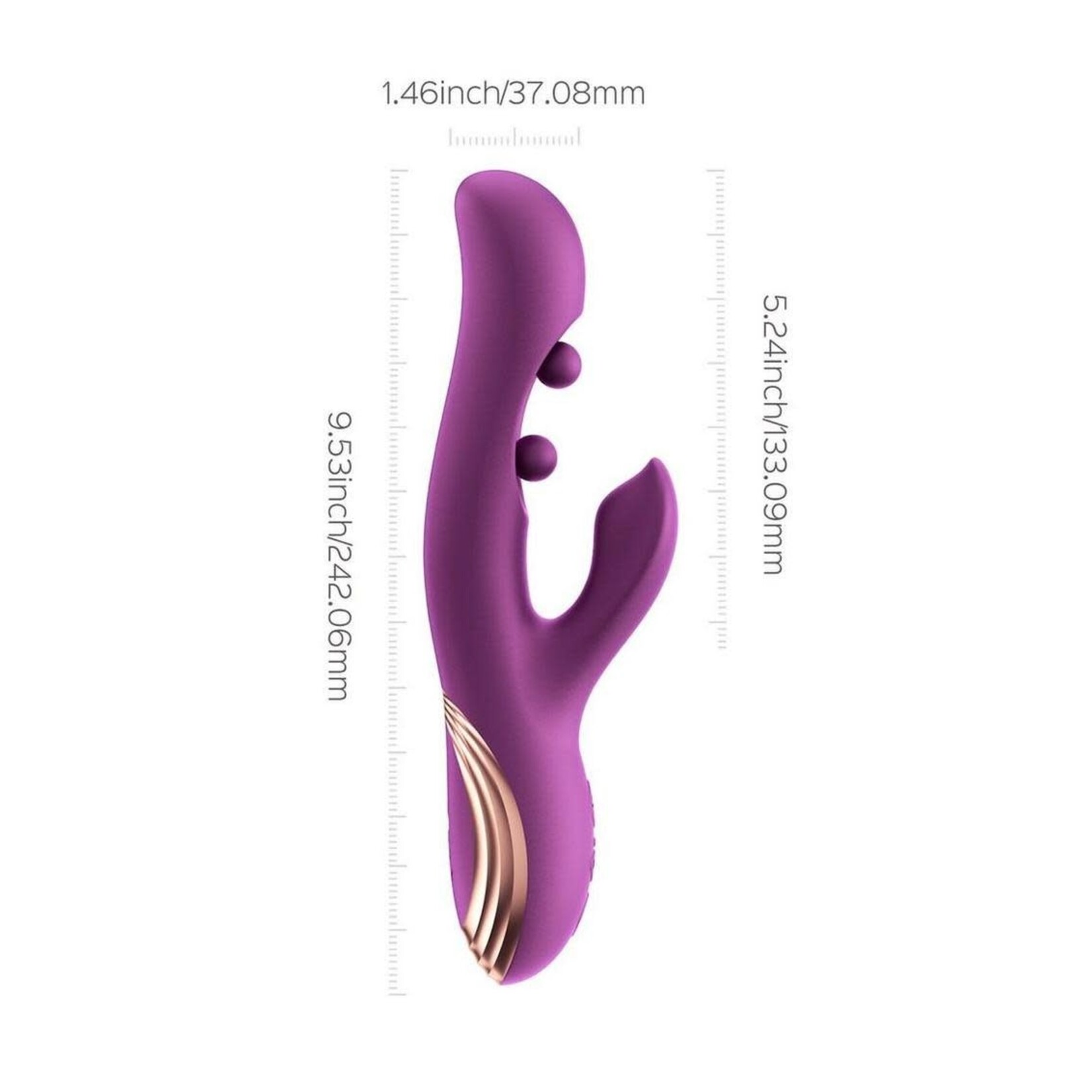 Gem Pressure Sensing App-Controlled Twin Balls Rabbit Vibrator - Purple/Gold