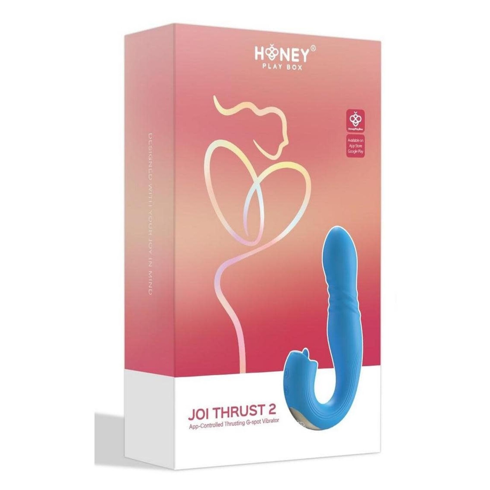 Joi Thrust 2 Pressure Sensing App Controlled Thrusting G-spot Silicone Rechargeable Vibrator & Tongue Clit Licker - Blue/Gold