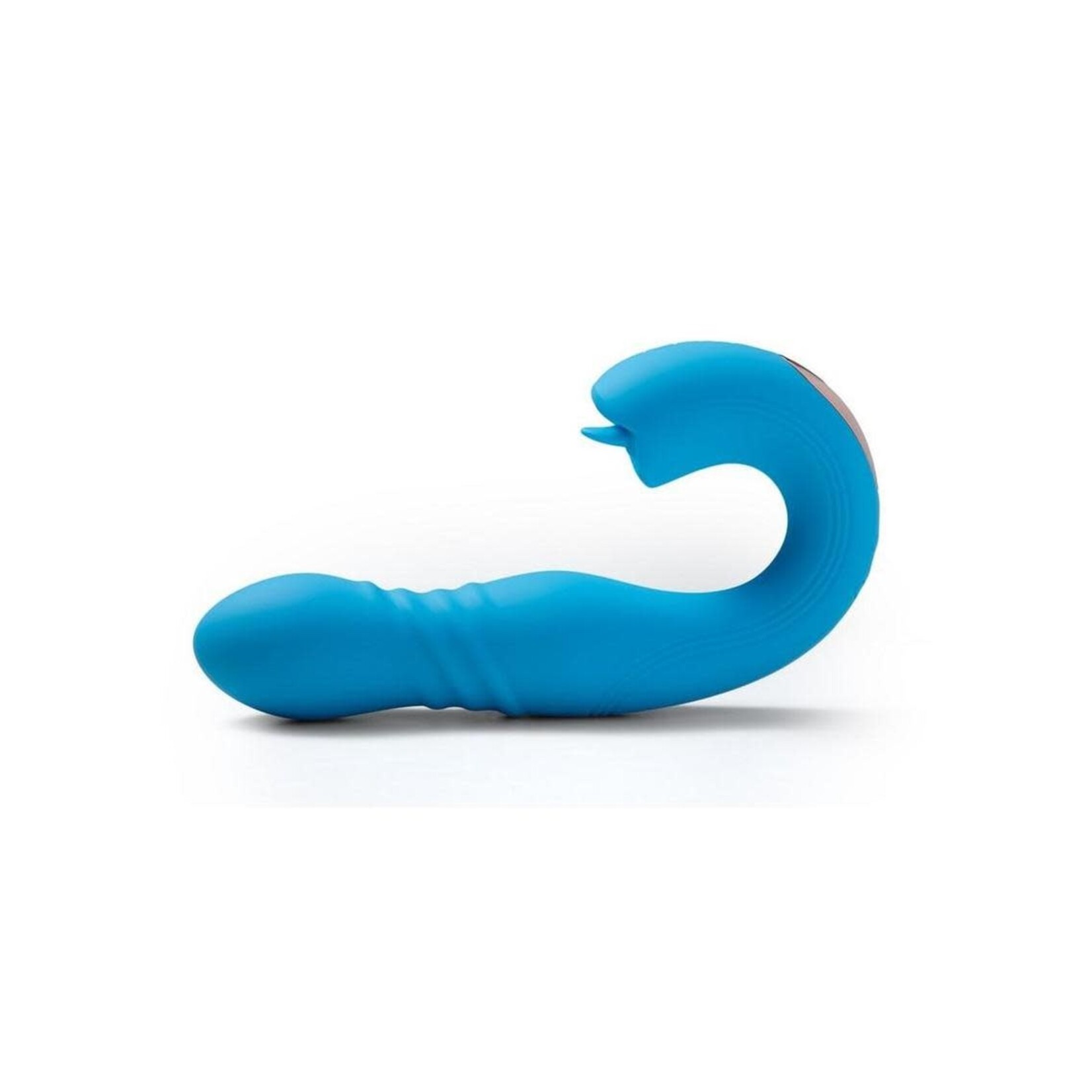 Joi Thrust 2 Pressure Sensing App Controlled Thrusting G-spot Silicone Rechargeable Vibrator & Tongue Clit Licker - Blue/Gold