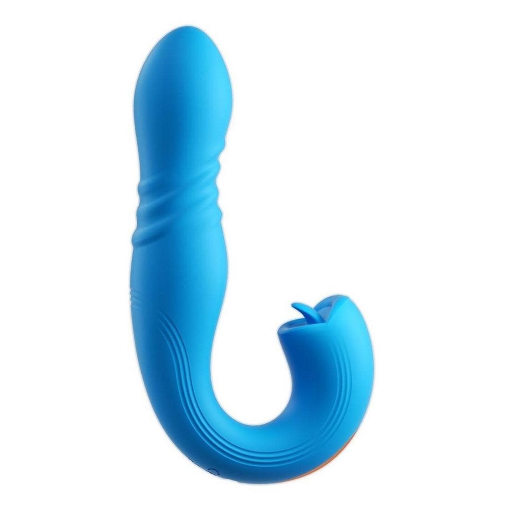 Joi Thrust 2 Pressure Sensing App Controlled Thrusting G-spot Silicone Rechargeable Vibrator & Tongue Clit Licker - Blue/Gold