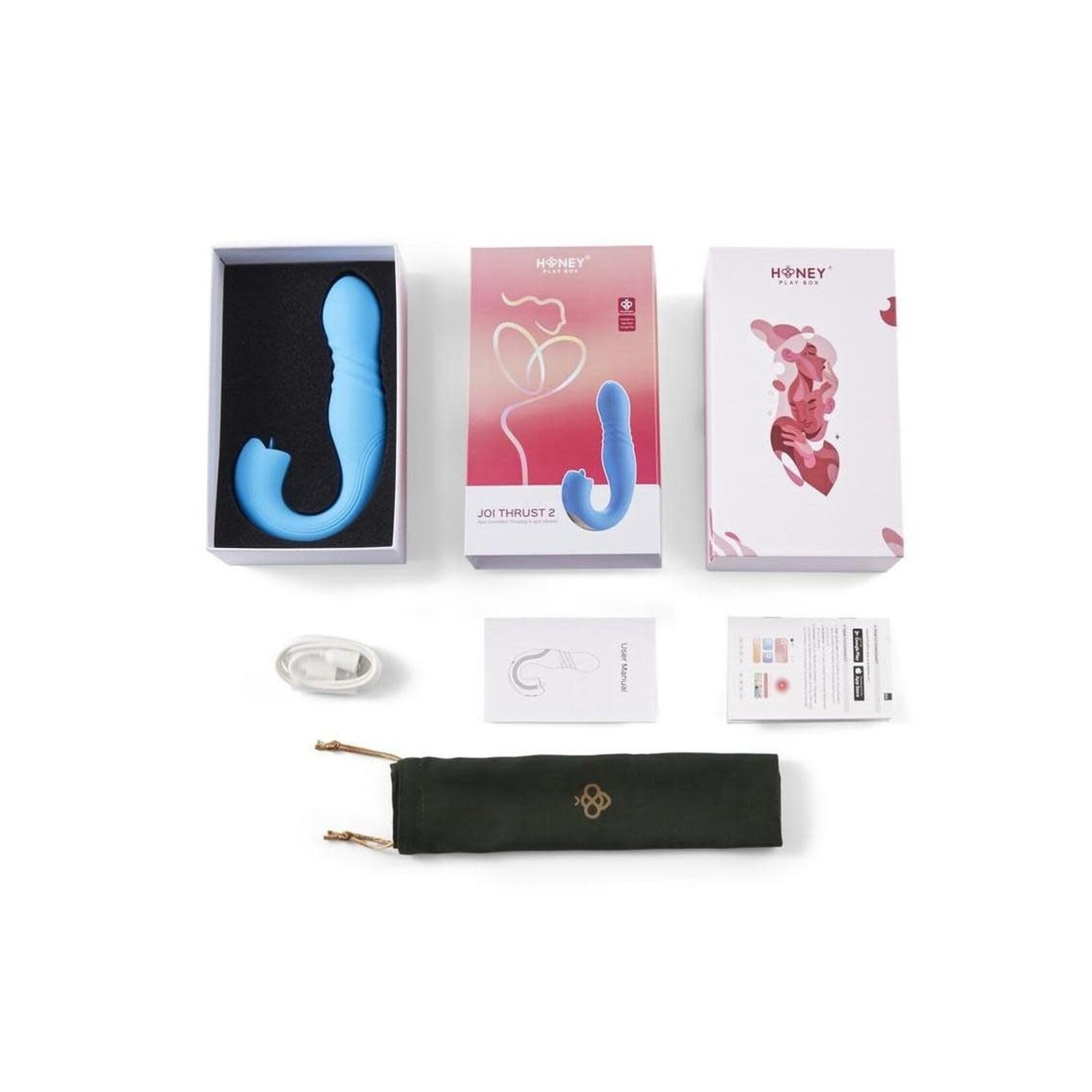 Joi Thrust 2 Pressure Sensing App Controlled Thrusting G-spot Silicone Rechargeable Vibrator & Tongue Clit Licker - Blue/Gold