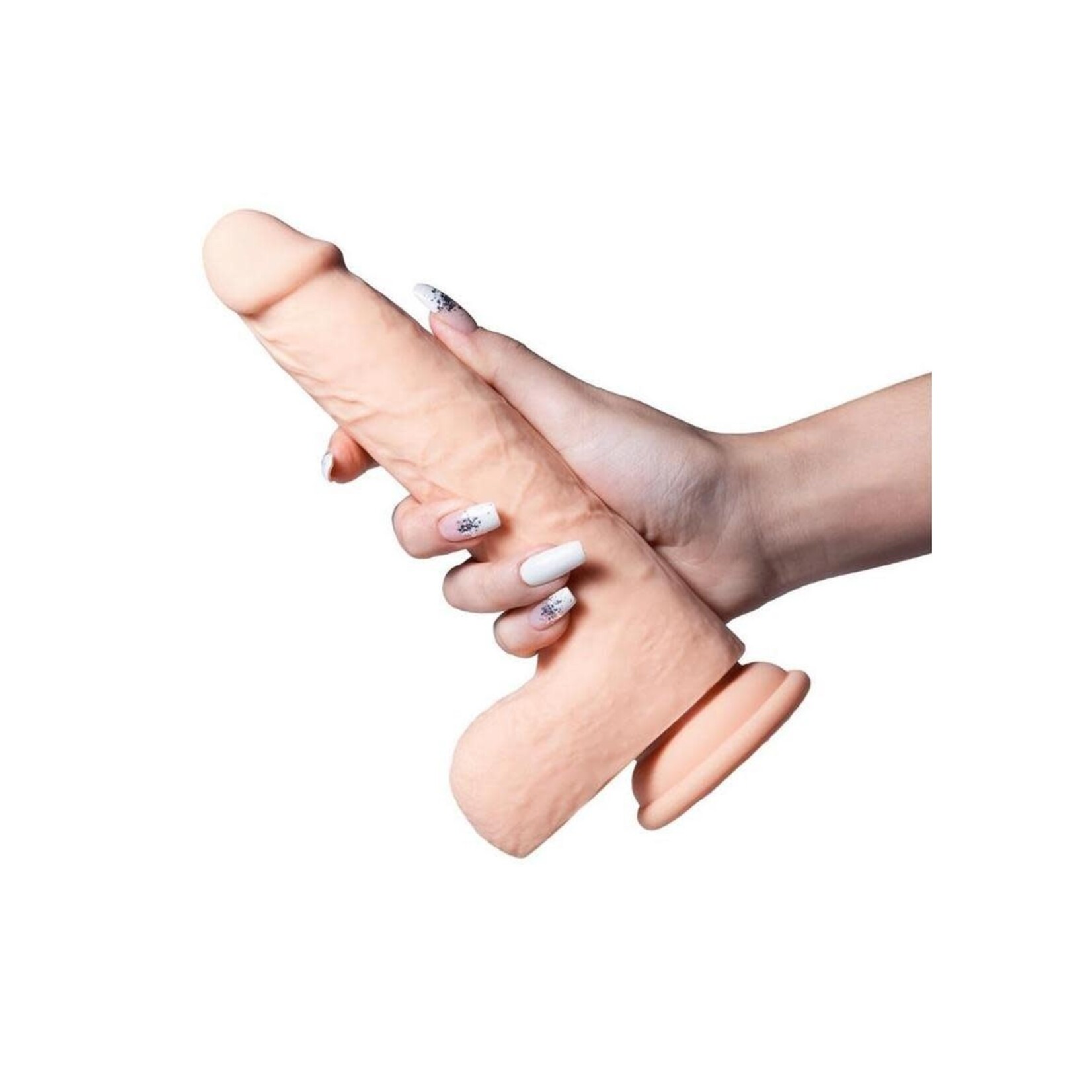 Luis App Controlled Real Thrusting Rechargeable Silicone Dildo with Clit Licker 8.5In - Caramel