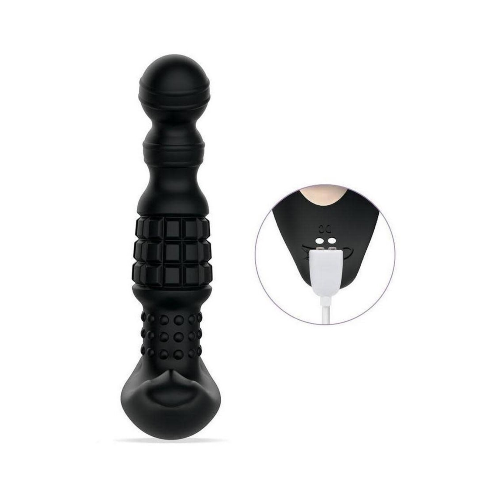 Pineapple Man Rolling Bead Vibrating Rechargeable Silicone Prostate Massager - Black
