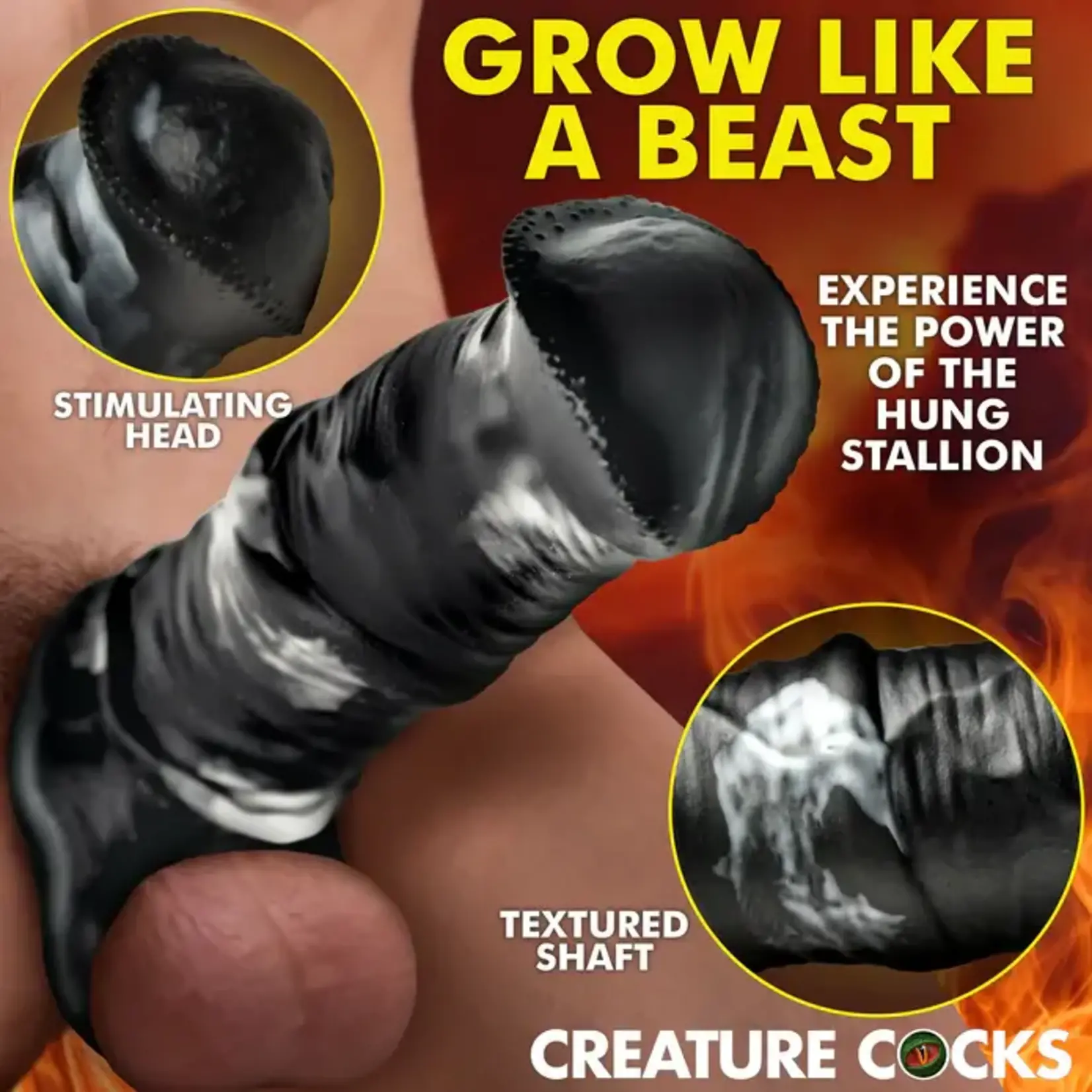 Creature Cocks Stallion Silicone Penis Extension - Black/Gray