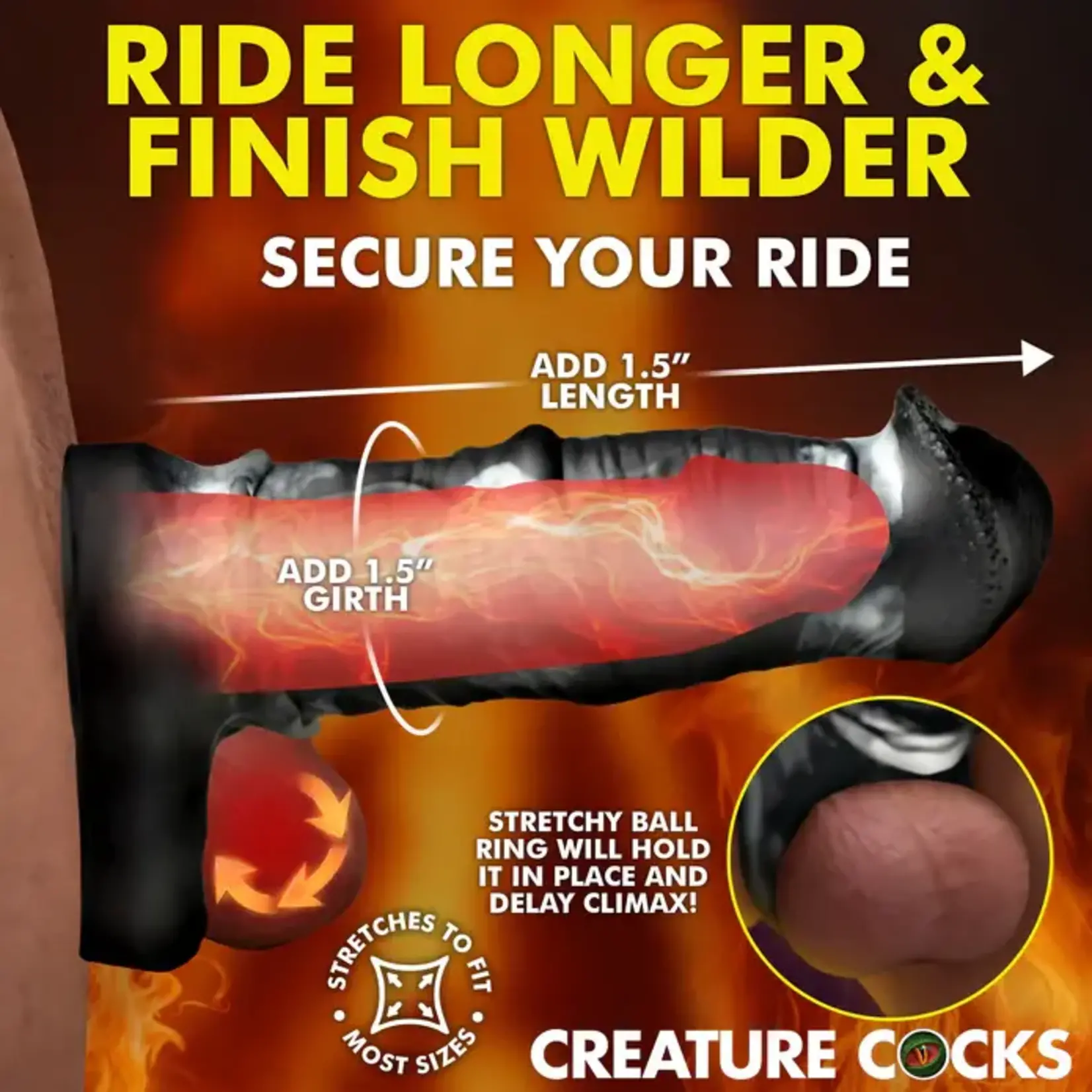 Creature Cocks Stallion XL Silicone Penis Extension - Black/Gray