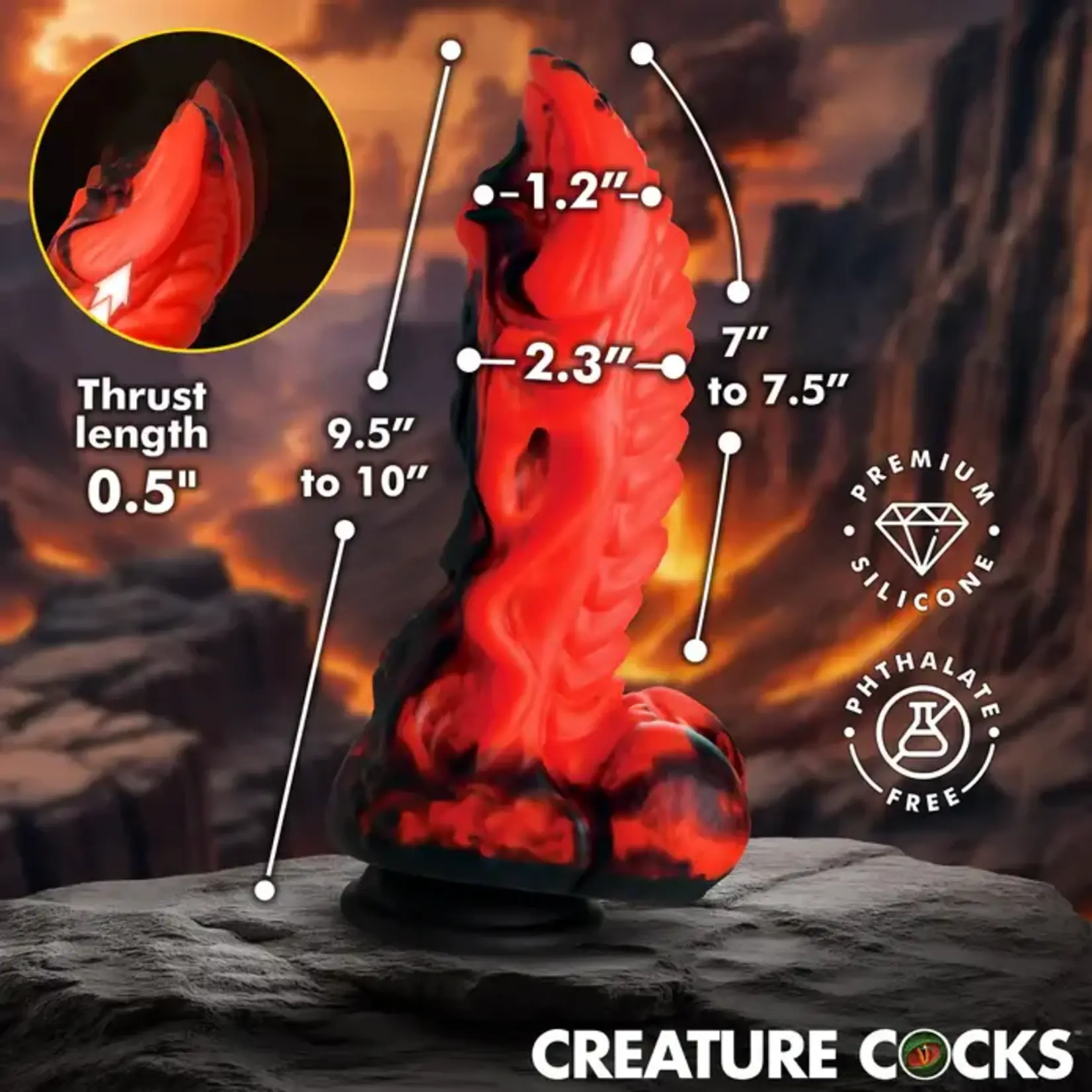 Dragon Thrust Rechargeable Silicone Thrusting & Vibrating Dildo - Red/Black