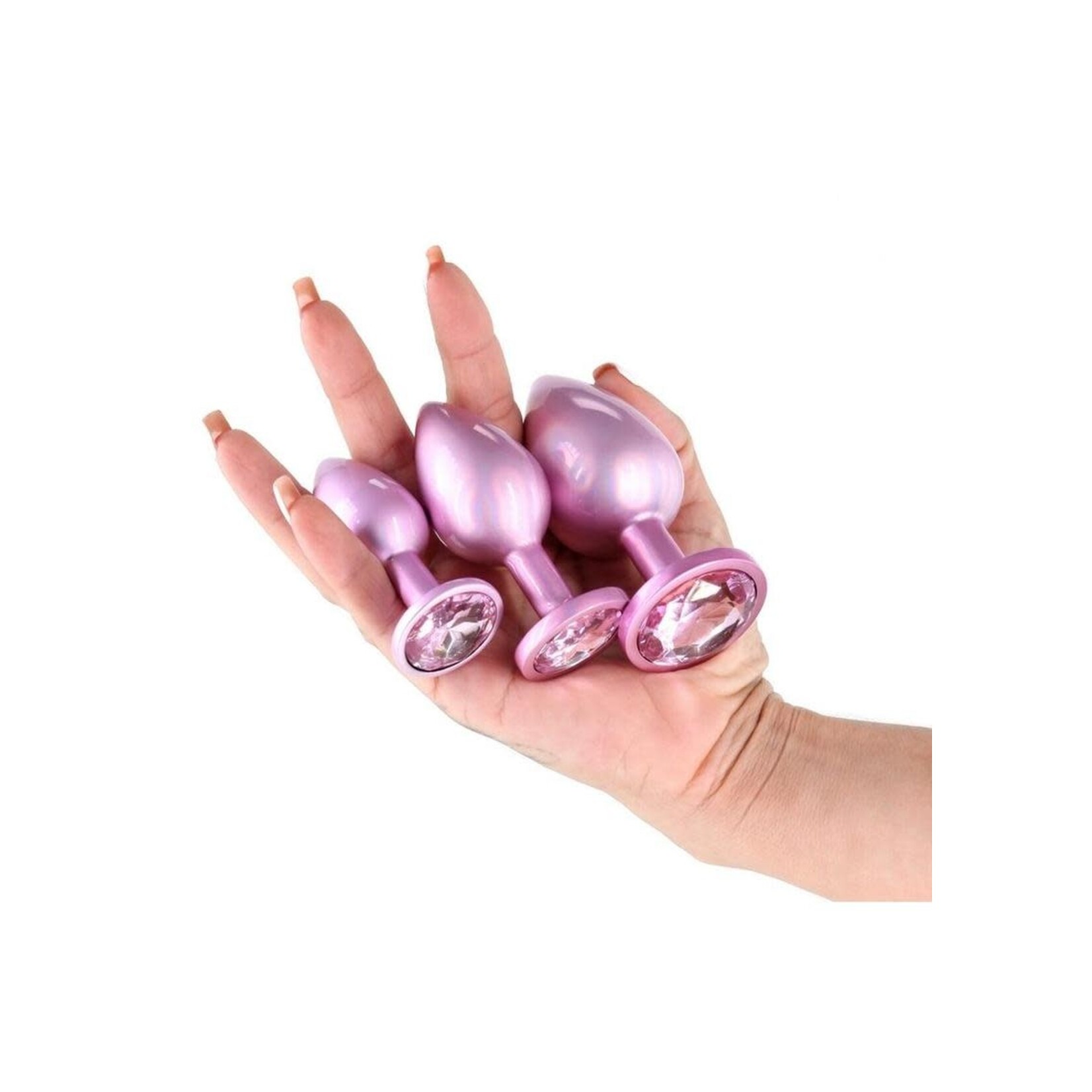 Rear Assets Trainer Chrome Plated Anal Plugs Kit (3pc Set) - Iridescent Pink