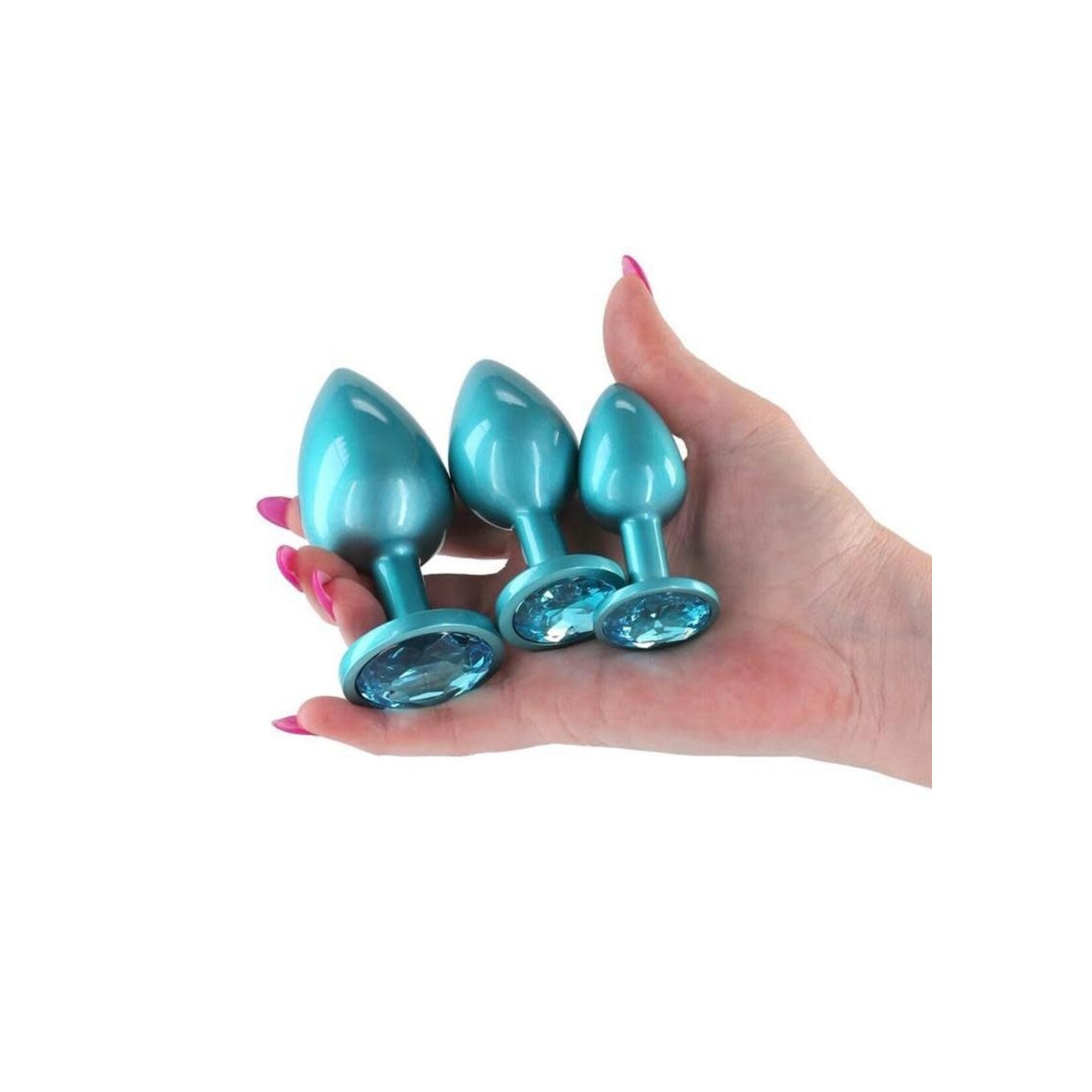 Rear Assets Tapered Trainer Chrome Plated Anal Plugs Kit (3pc Set) - Teal