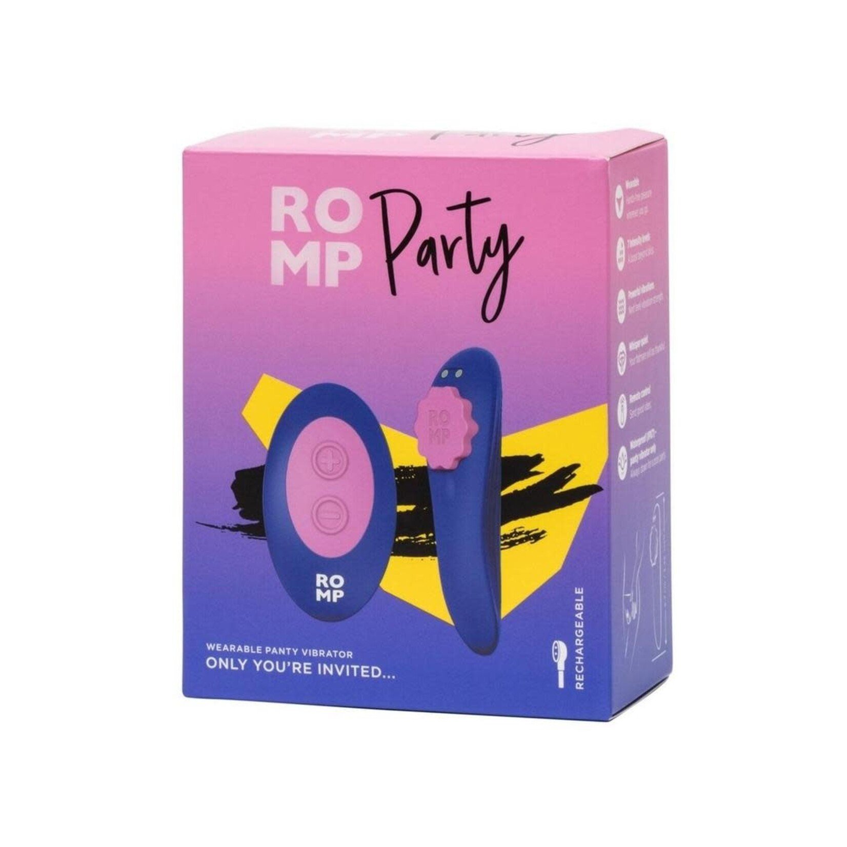 Romp Party Rechargeable Silicone Clitoral Vibrator with Remote - Blue/Pink