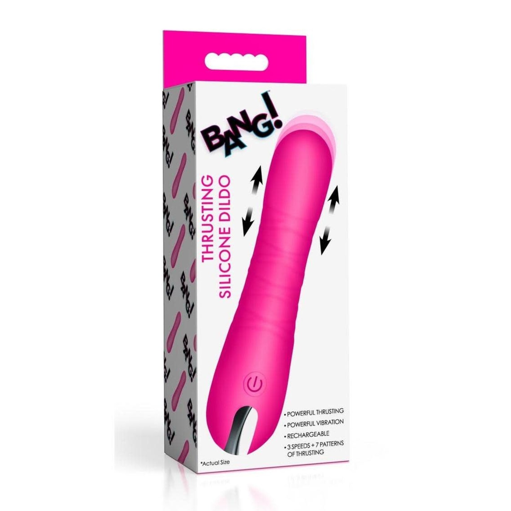 Bang! Thrusting Rechargeable Silicone Vibrator - Pink