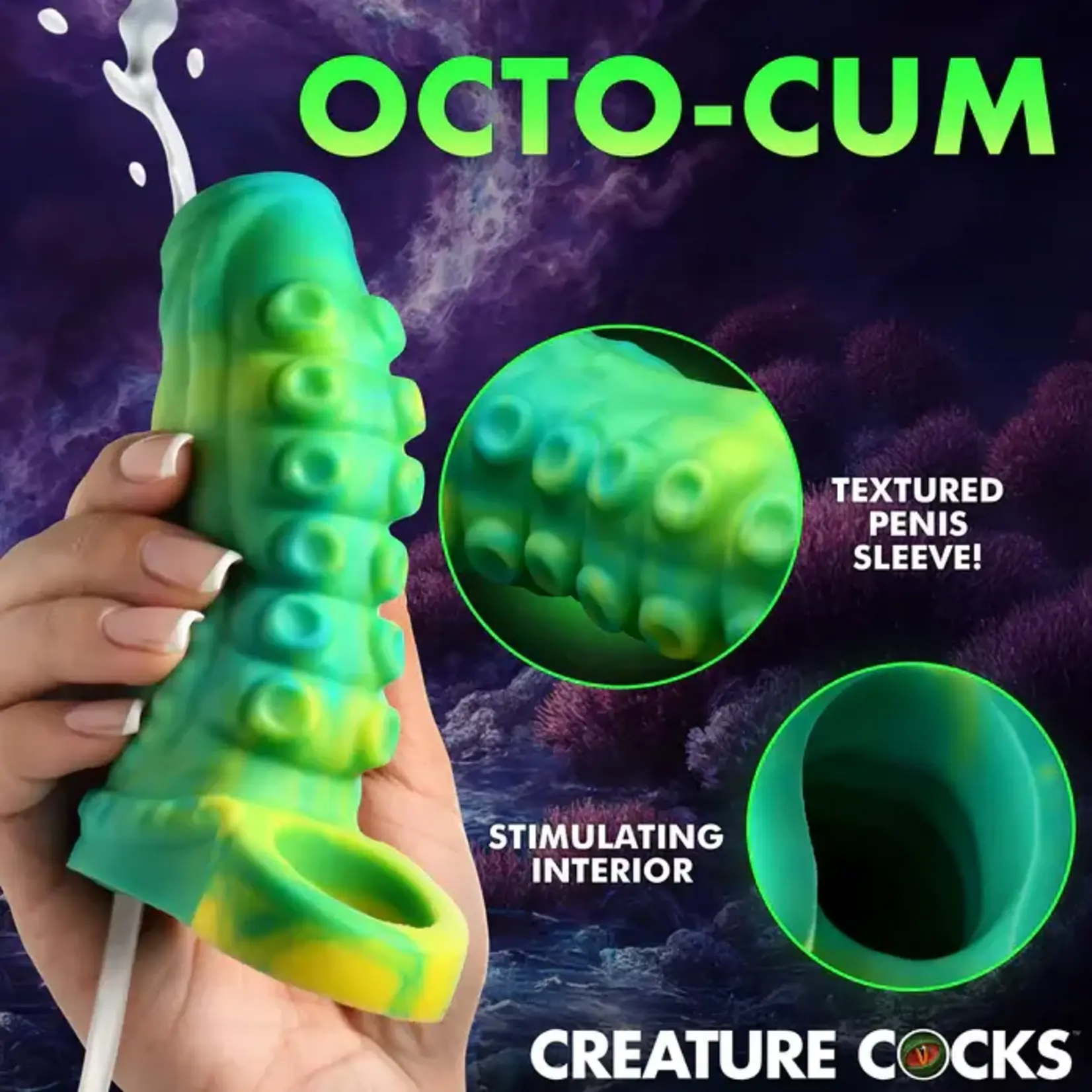 Creature Cocks Tentacle Squirting Silicone Penis Enhancer - Green/Yellow