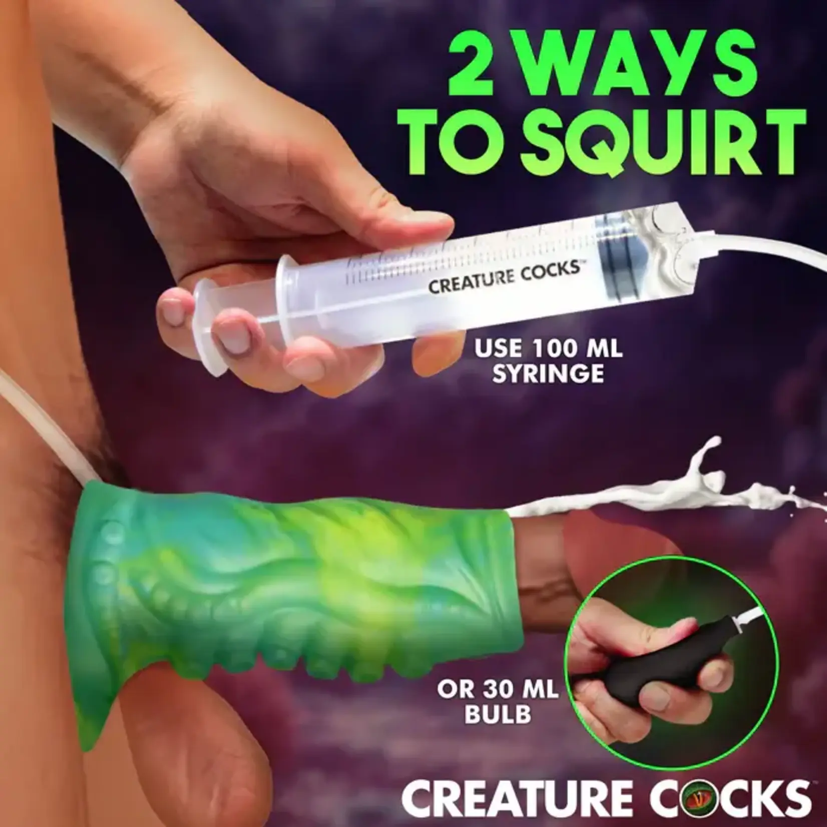 Creature Cocks Tentacle Squirting Silicone Penis Enhancer - Green/Yellow