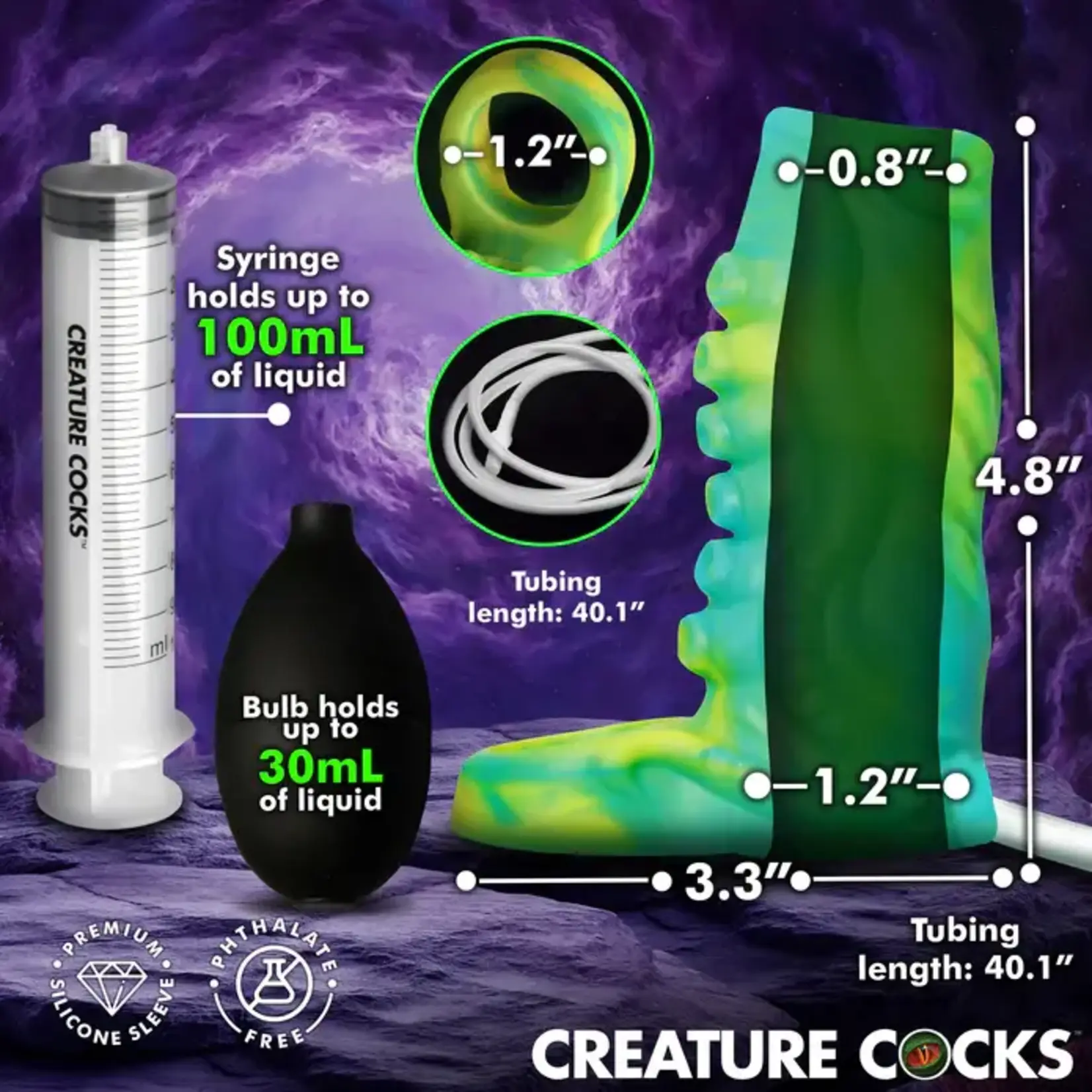 Creature Cocks Tentacle Squirting Silicone Penis Enhancer - Green/Yellow