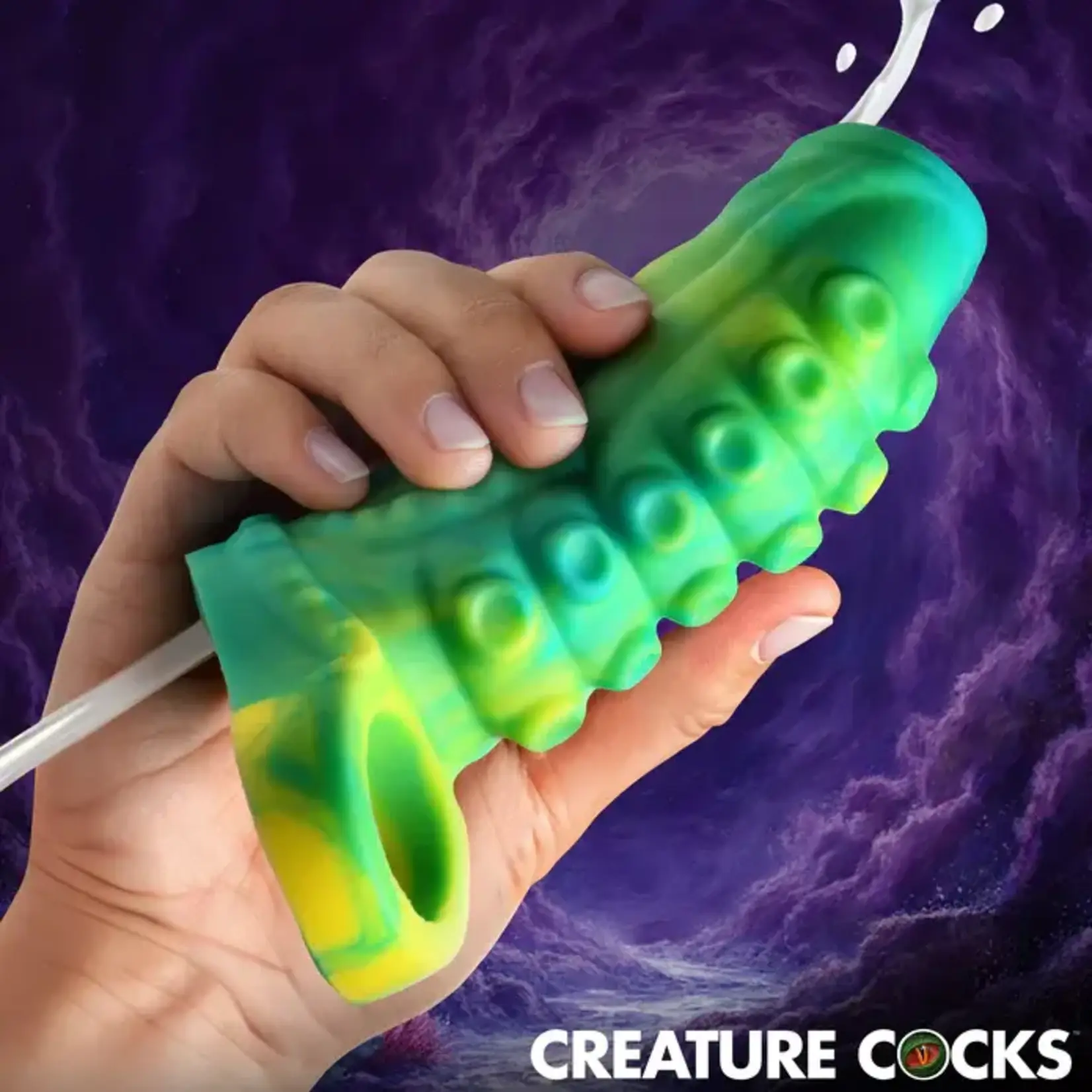 Creature Cocks Tentacle Squirting Silicone Penis Enhancer - Green/Yellow