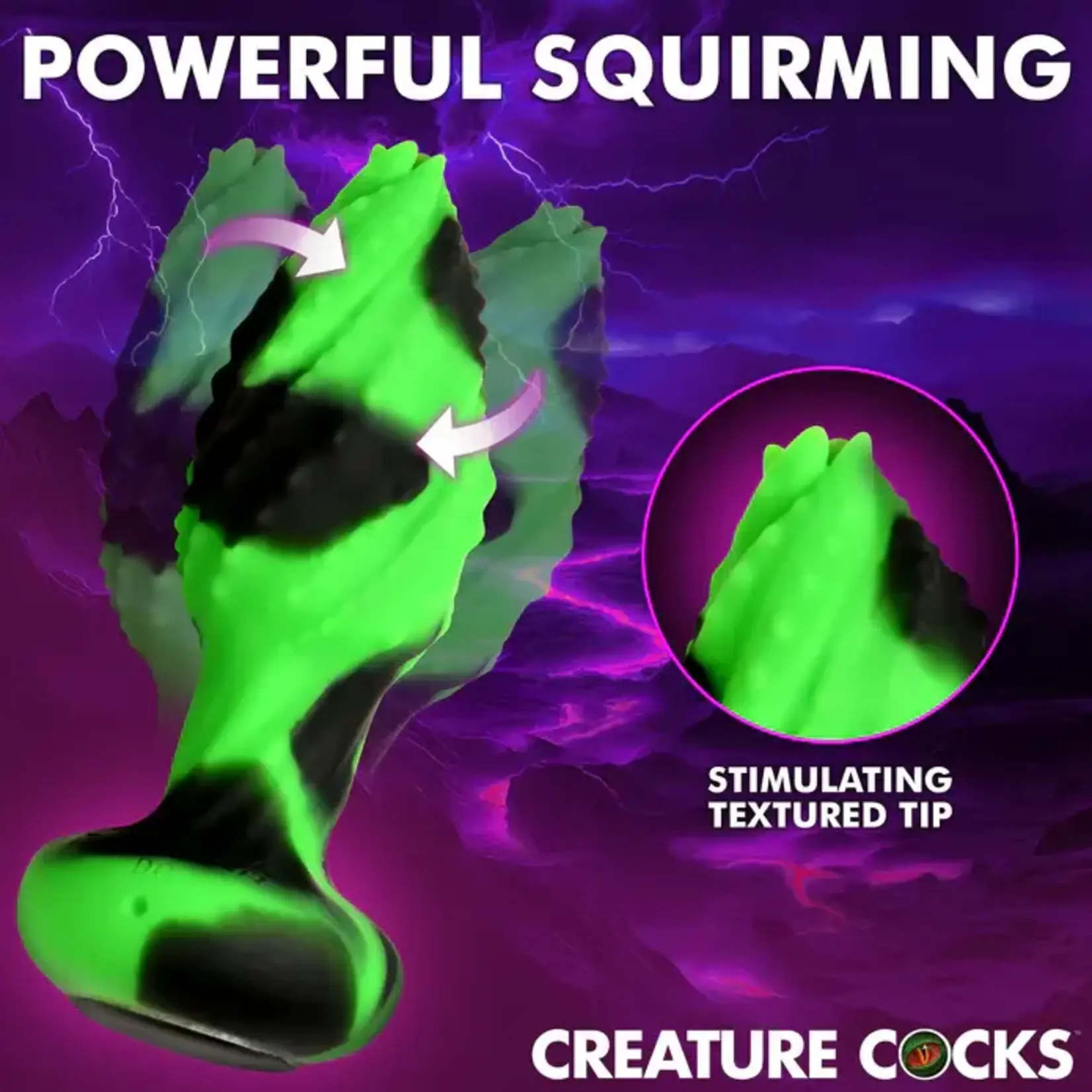 Creature Cocks Eye of the Spawn Rechargeable Silicone Vibrating & Squirming Butt Plug with Remote - Green