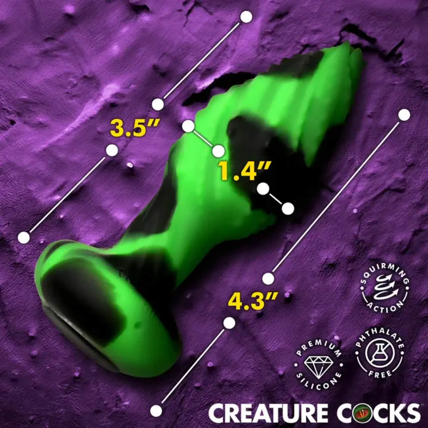 Creature Cocks Eye of the Spawn Rechargeable Silicone Vibrating & Squirming Butt Plug with Remote - Green