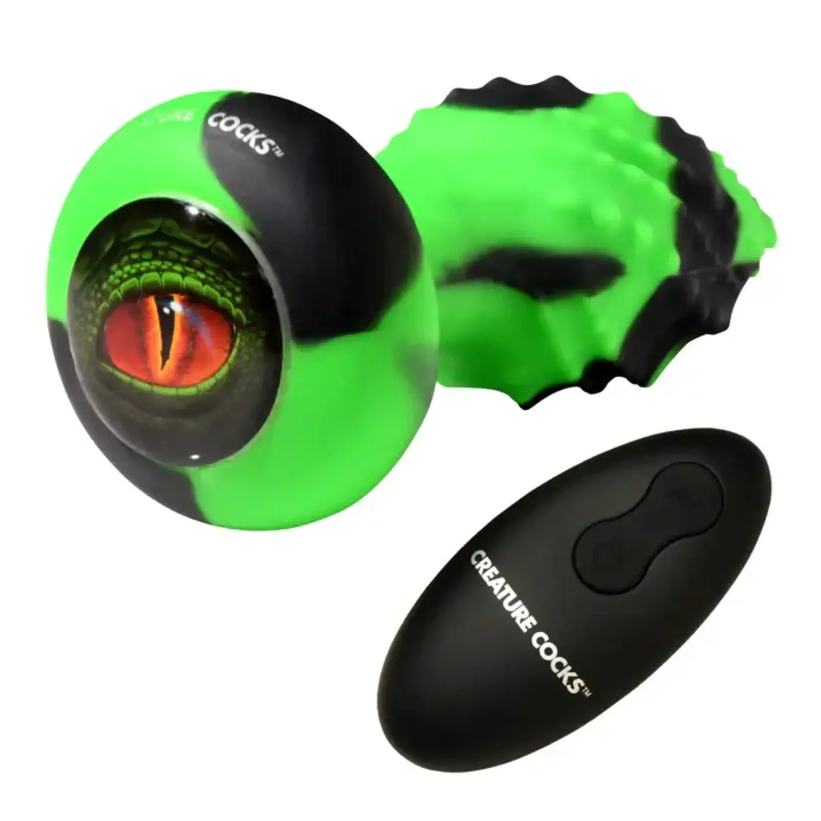 Creature Cocks Eye of the Spawn Rechargeable Silicone Vibrating & Squirming Butt Plug with Remote - Green
