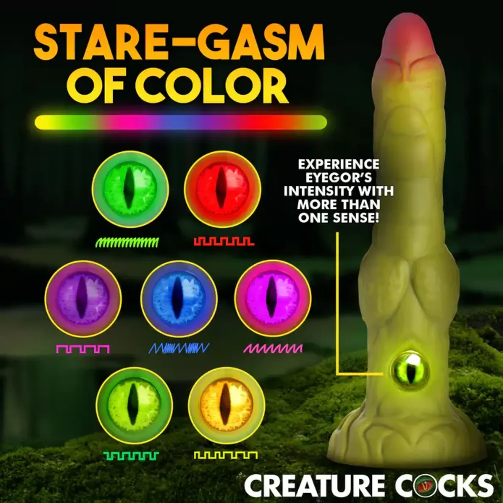 Creature Cocks Eyegor Thrusting & Vibrating Rechargeable Silicone Dildo - Green