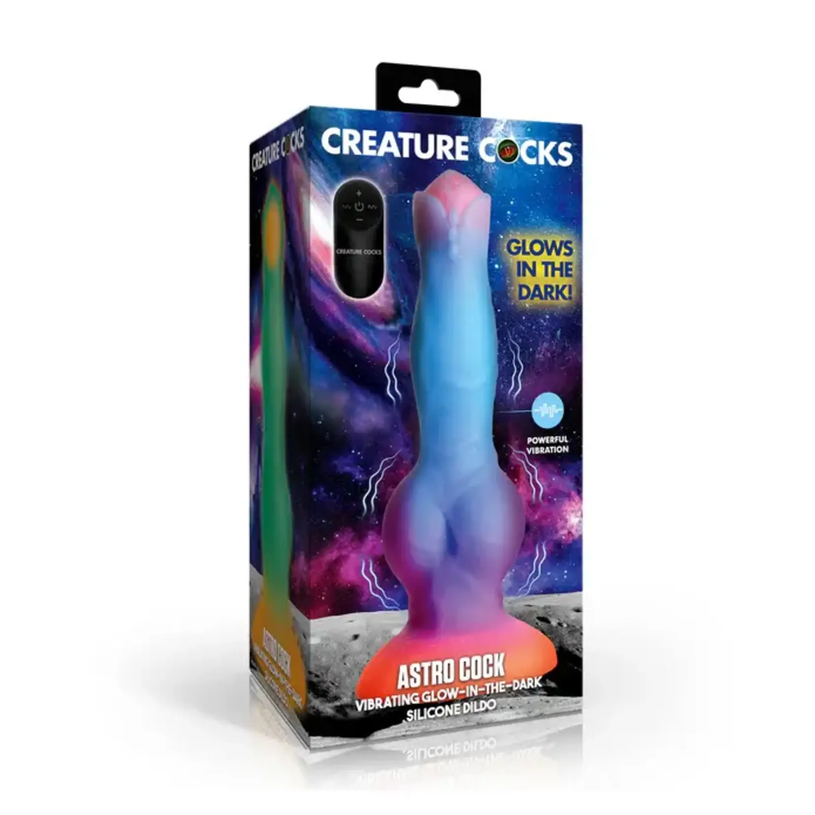 Creature Cocks Astro Cock Vibrating Glow-in-the-Dark Silicone Dildo - Multicolor