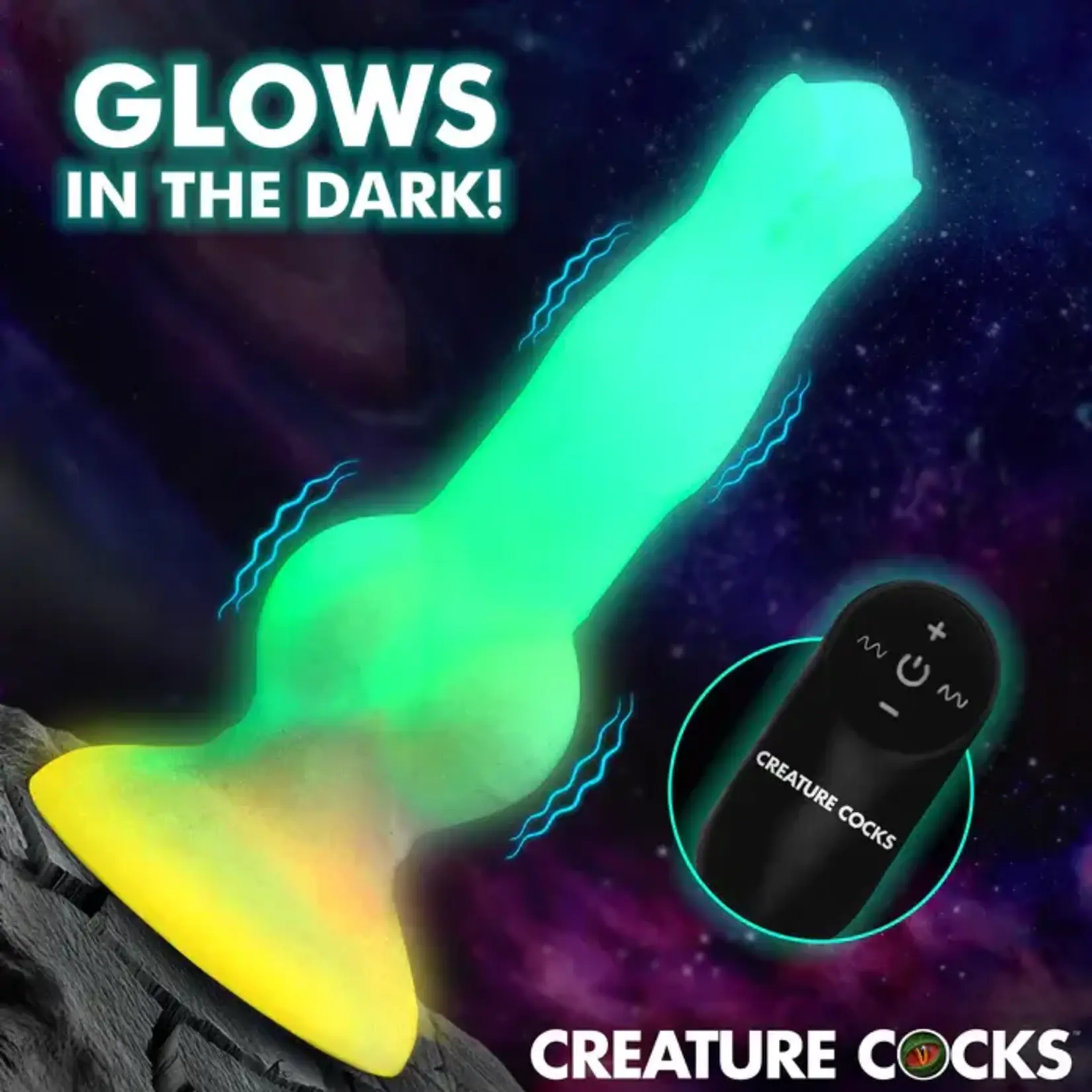 Creature Cocks Astro Cock Vibrating Glow-in-the-Dark Silicone Dildo - Multicolor