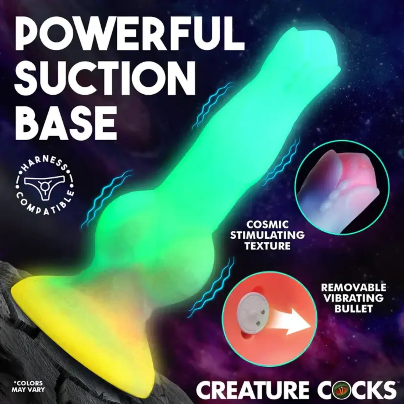 Creature Cocks Astro Cock Vibrating Glow-in-the-Dark Silicone Dildo - Multicolor