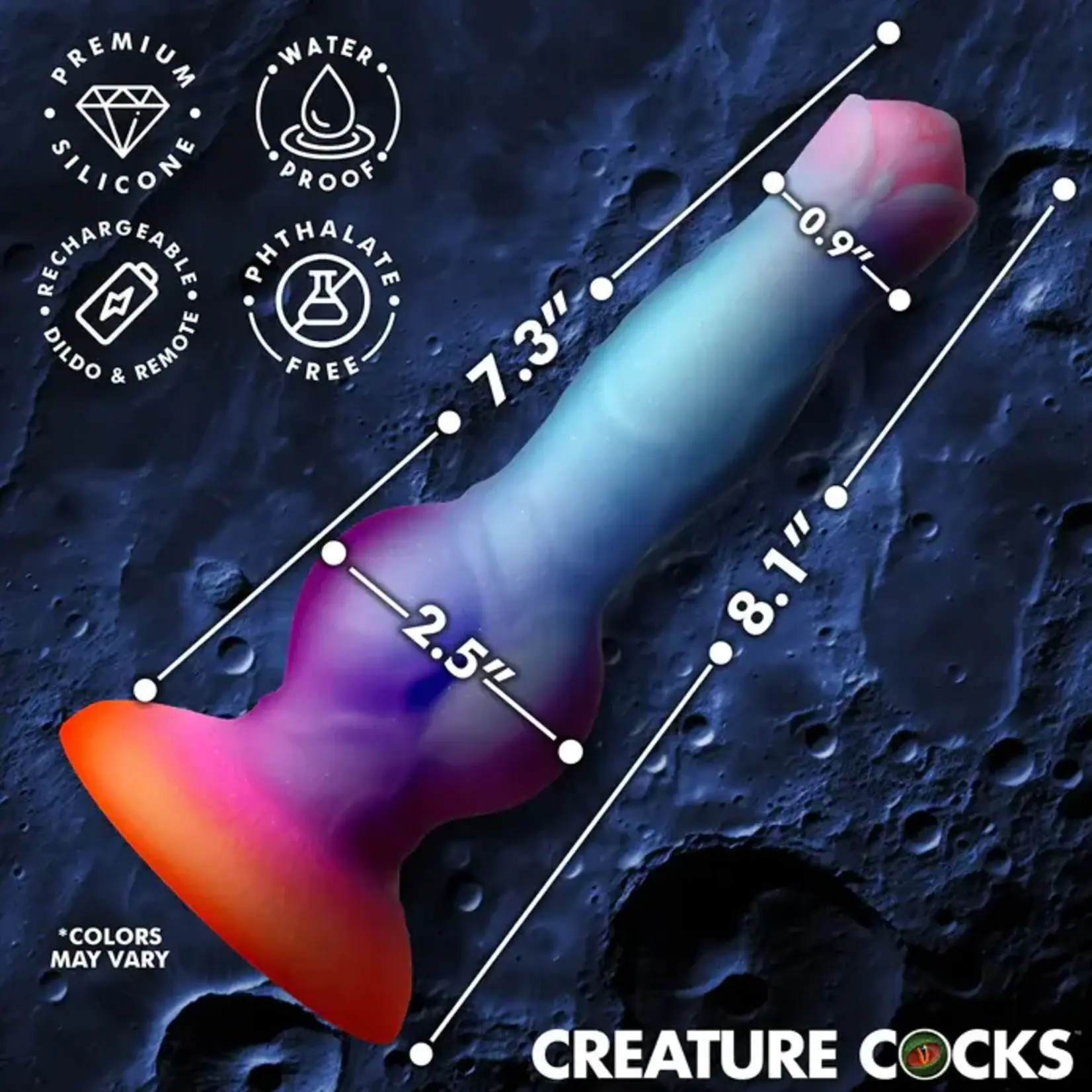 Creature Cocks Astro Cock Vibrating Glow-in-the-Dark Silicone Dildo - Multicolor