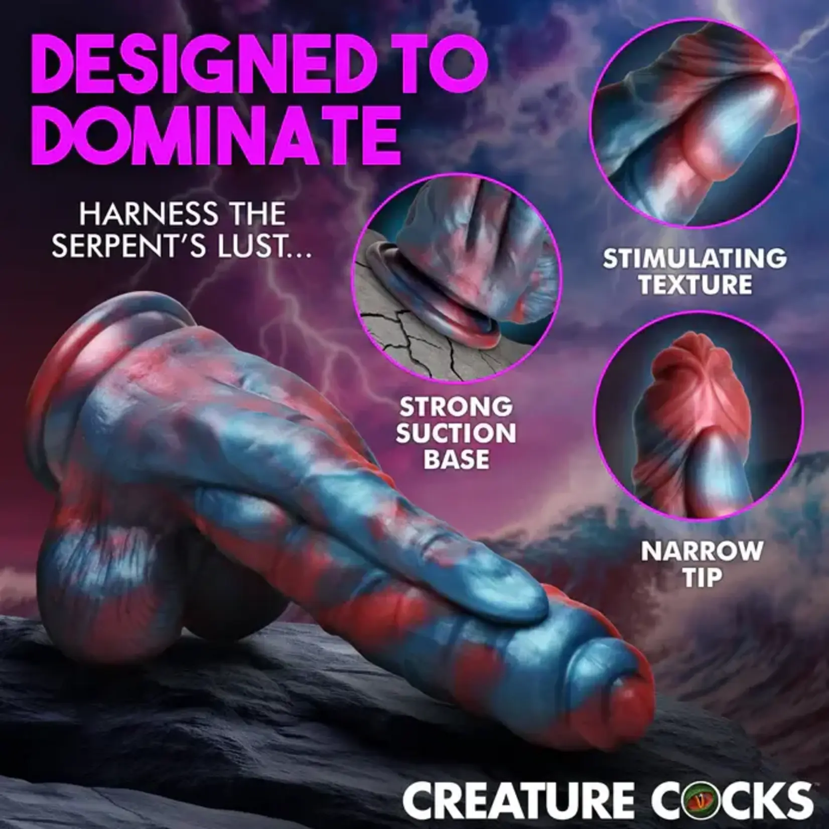 Creature Cocks Hydra X Vibrating Rechargeable Silicone Dildo with Remote - Blue/Red