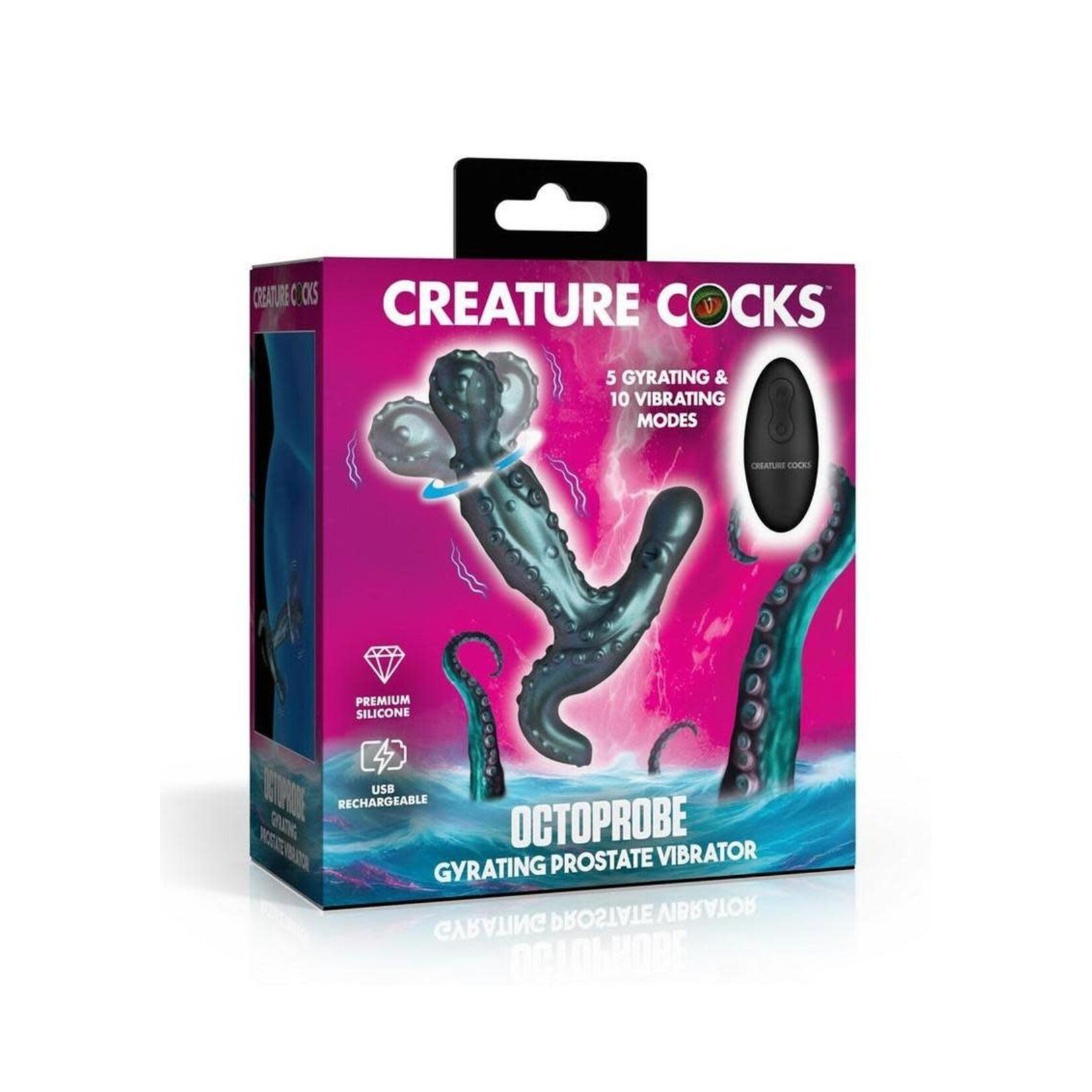Creature Cocks Octoprobe Gyrating Rechargeable Silicone Prostate Vibrator with Remote Control - Blue/Purple