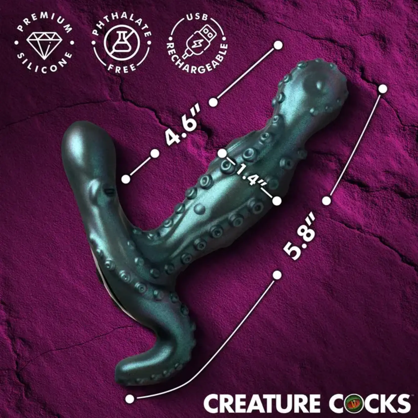 Creature Cocks Octoprobe Gyrating Rechargeable Silicone Prostate Vibrator with Remote Control - Blue/Purple
