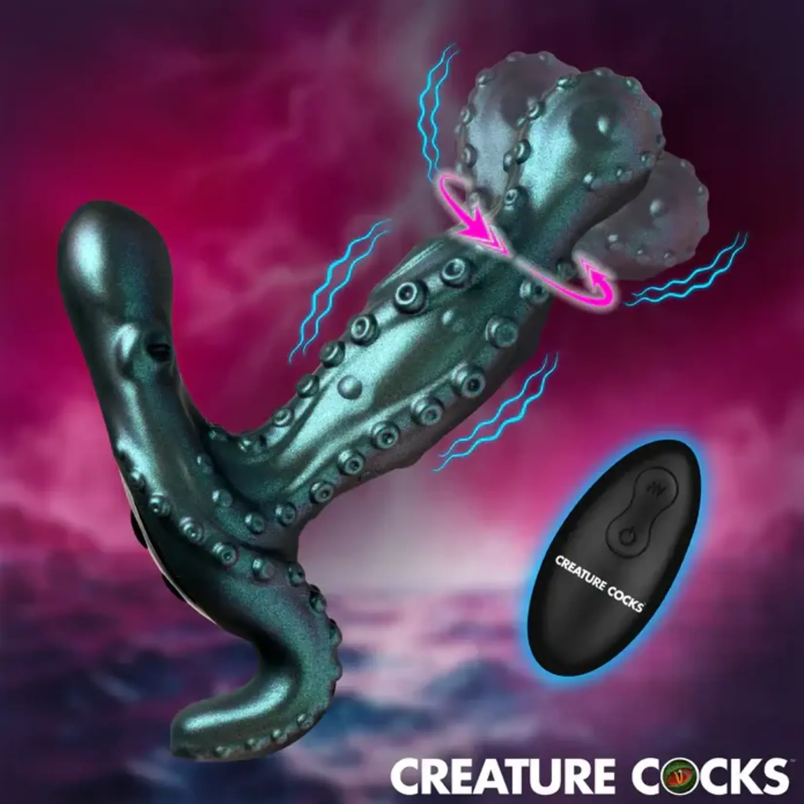 Creature Cocks Octoprobe Gyrating Rechargeable Silicone Prostate Vibrator with Remote Control - Blue/Purple