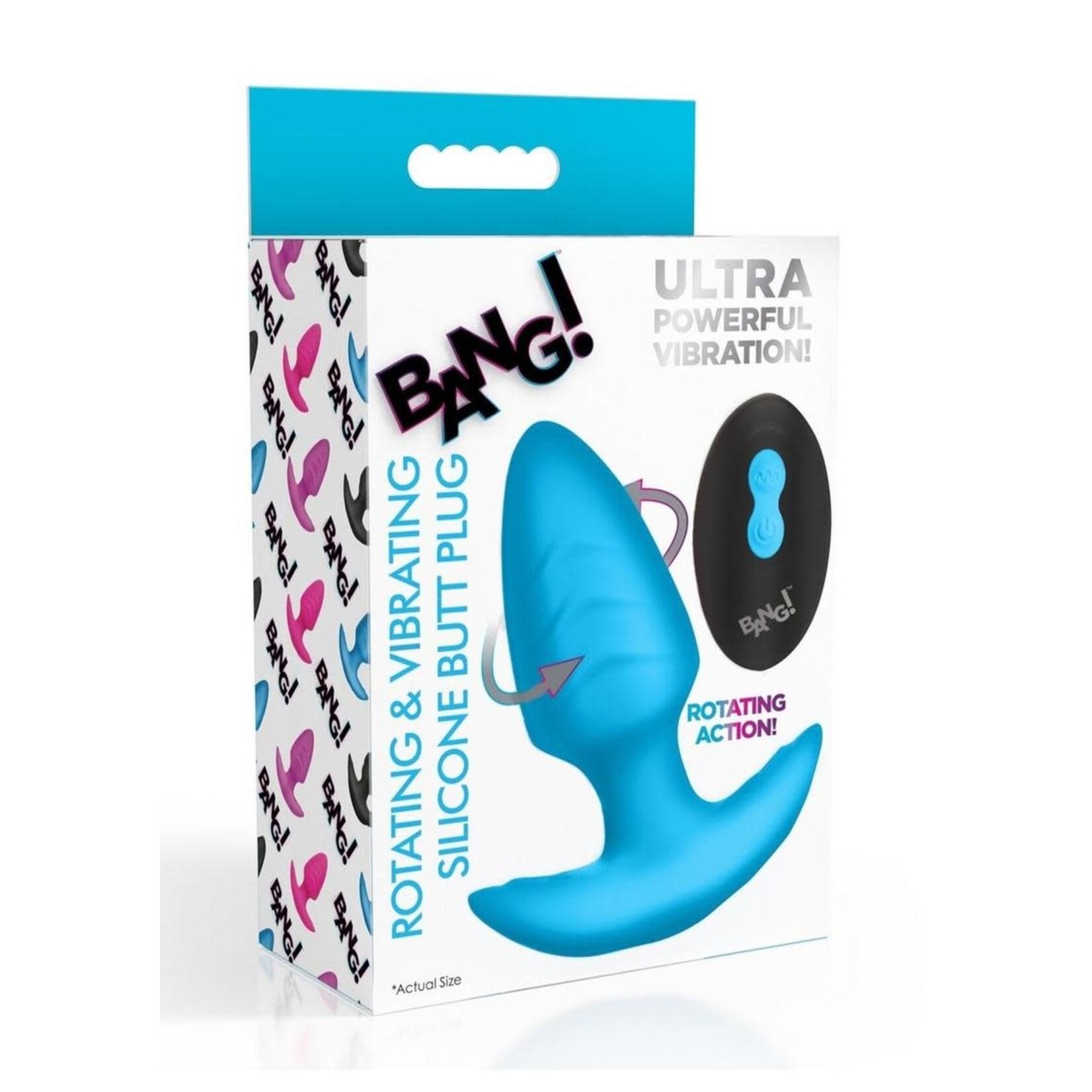 Bang! Rotating Vibrating Rechargeable Silicone Butt Plug with Remote Control - Blue
