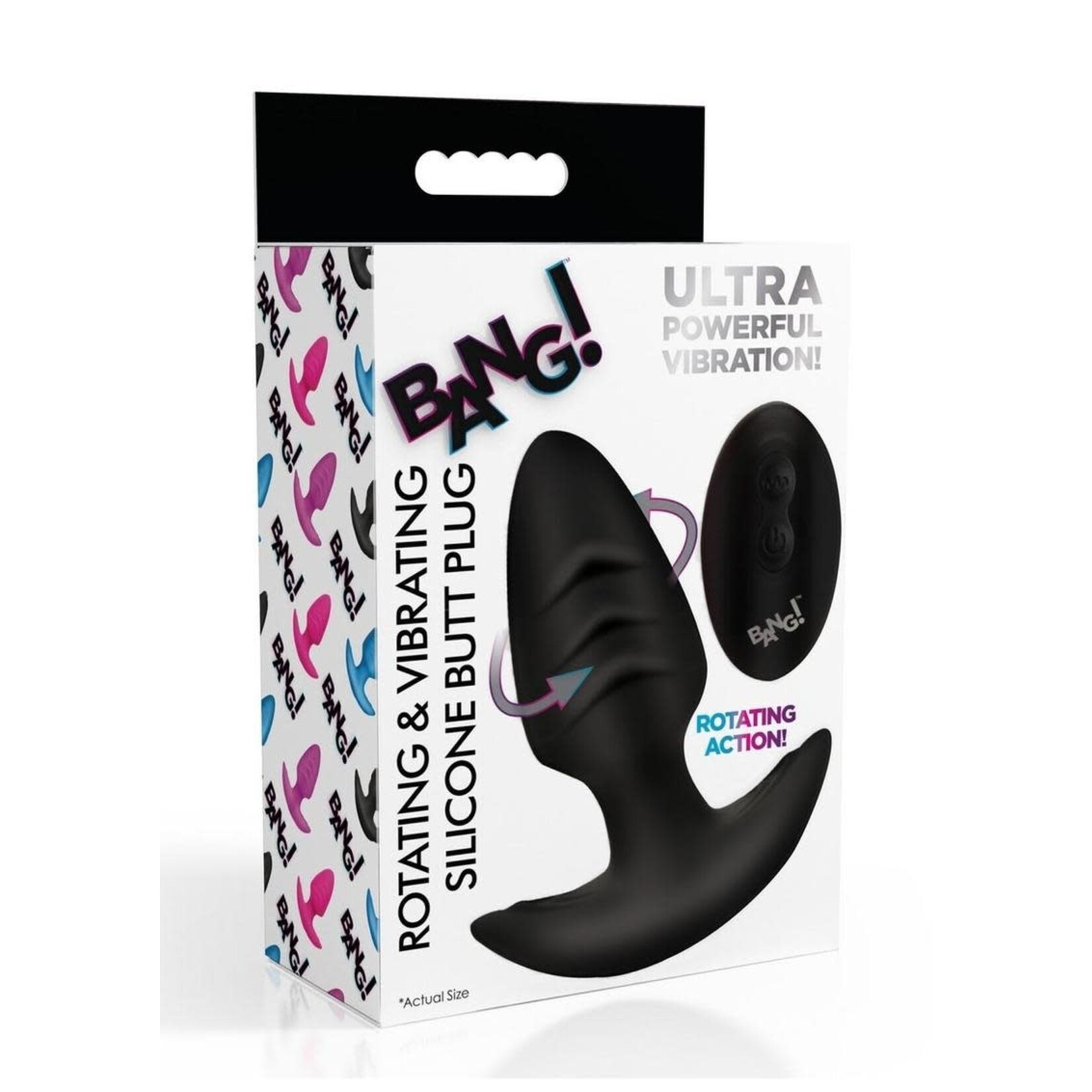 Bang! Rotating Vibrating Rechargeable Silicone Butt Plug with Remote Control - Black