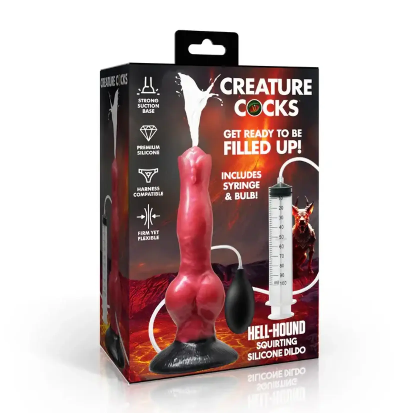 Creature Cocks Hell Hound Squirting Silicone Dildo - Red/Black