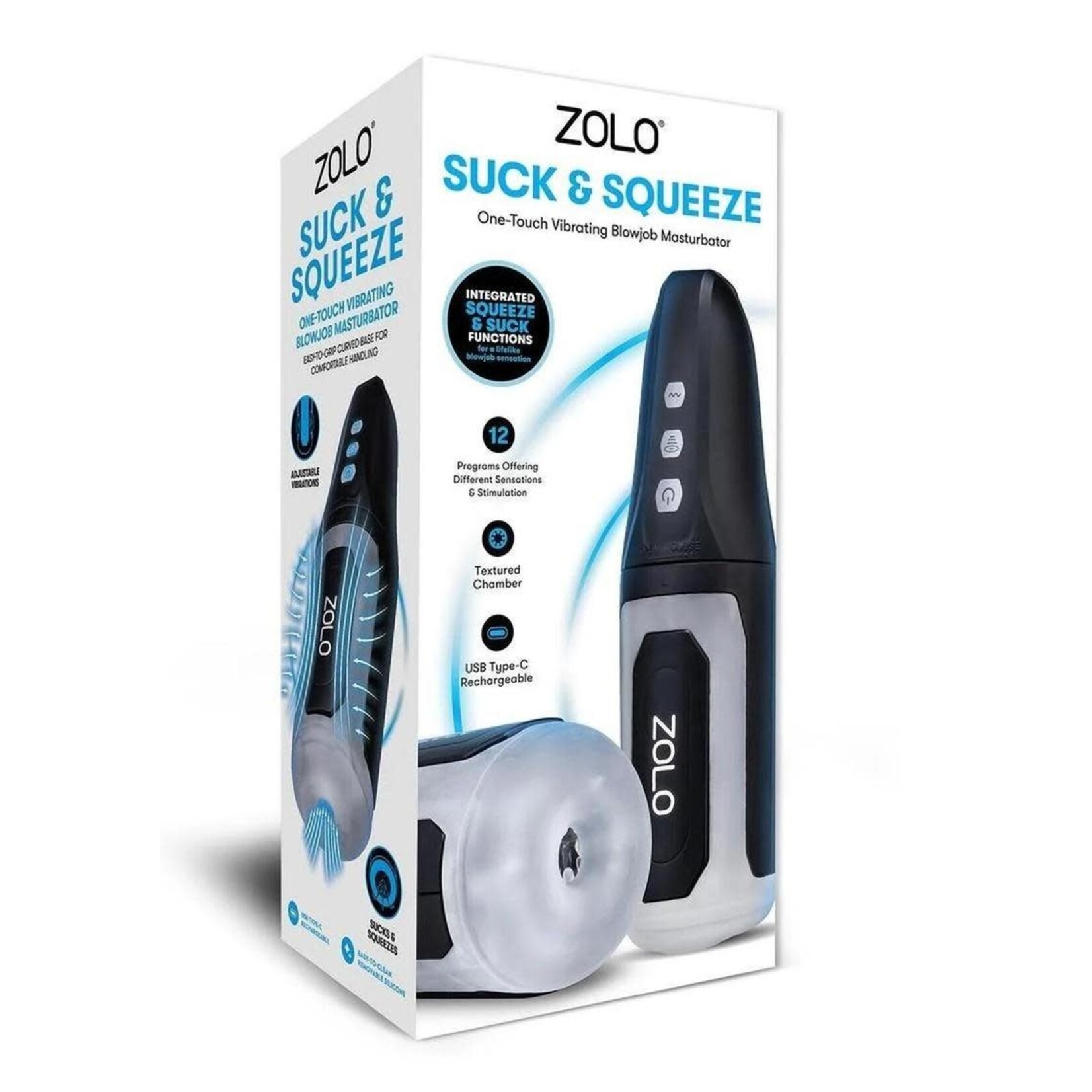 Zolo Suck And Squeeze Rechargeable Stroker - Black/Frost