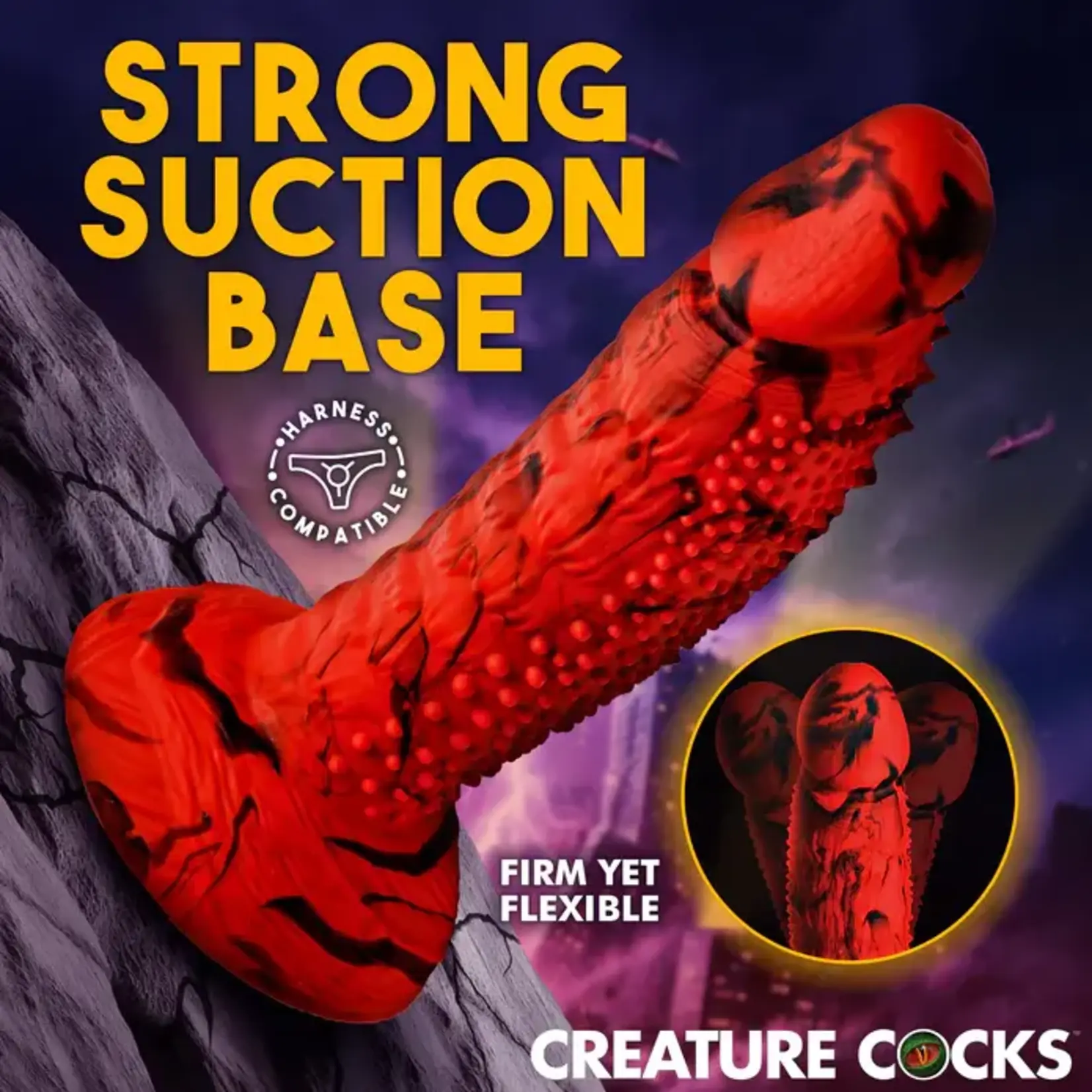 Creature Cocks Gojira Silicone Dildo - Red/Black