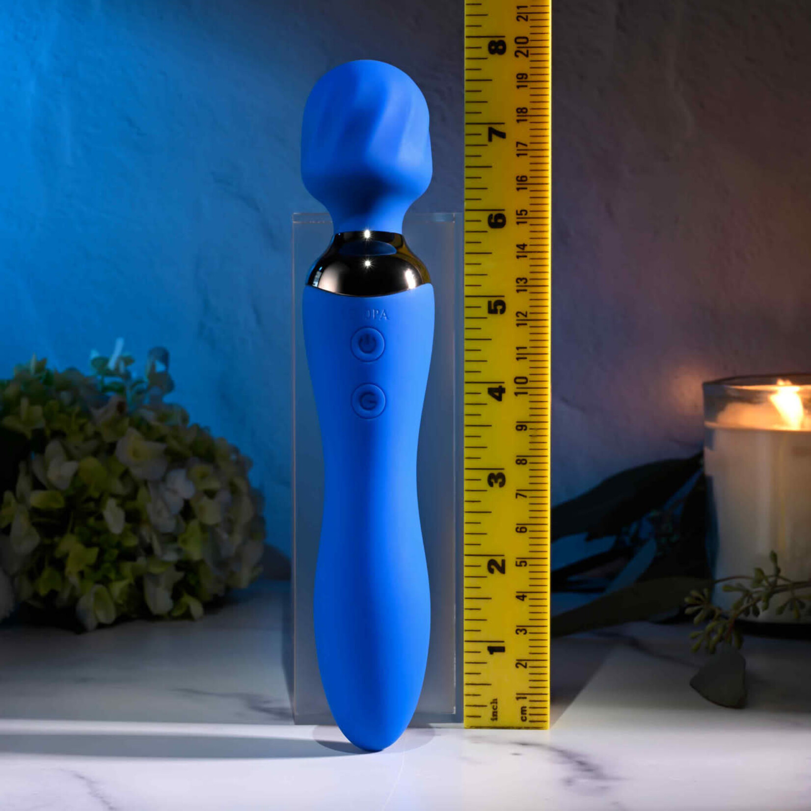 Selopa Blue Belle Silicone Rechargeable Dual End Vibrating Wand - Blue
