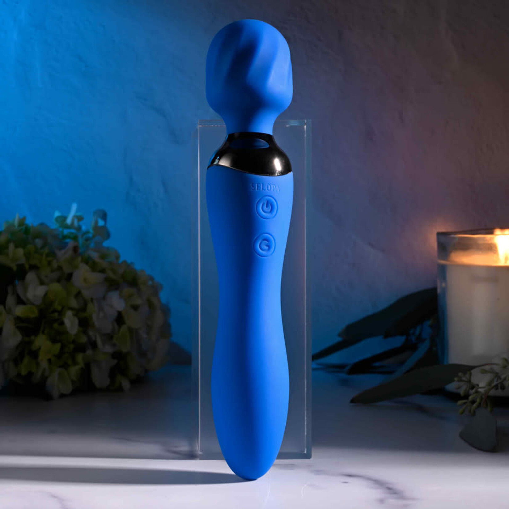 Selopa Blue Belle Silicone Rechargeable Dual End Vibrating Wand - Blue