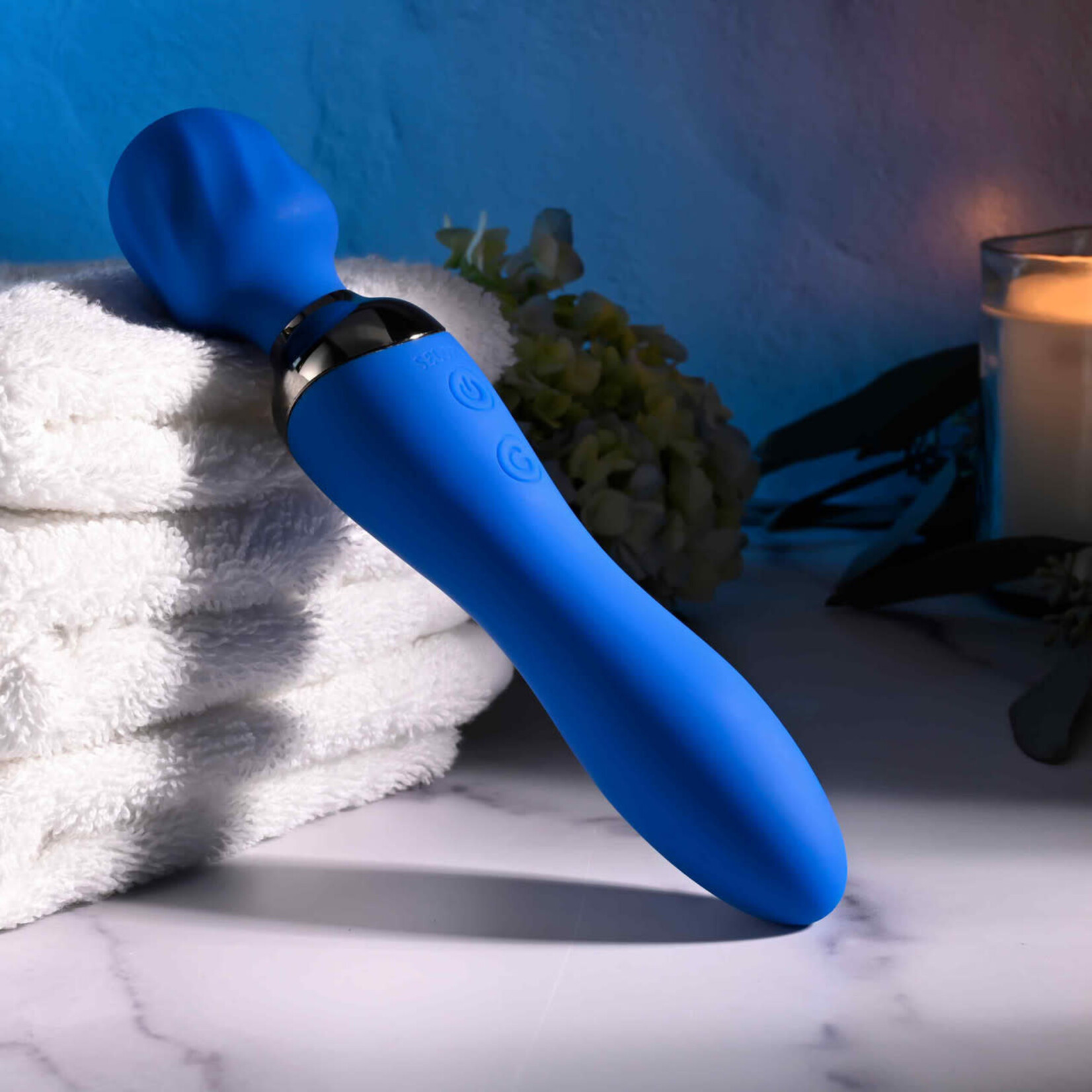 Selopa Blue Belle Silicone Rechargeable Dual End Vibrating Wand - Blue